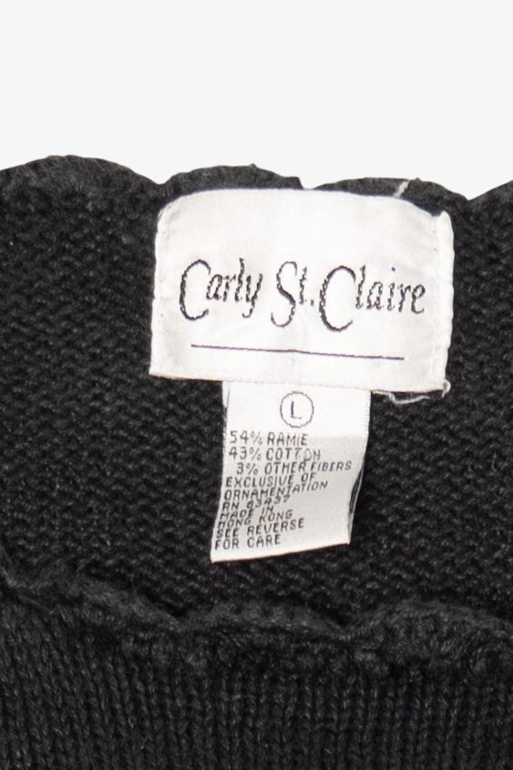 Vintage Black Carly St. Claire Santa Flying Ugly Christmas Pullover (1990s)