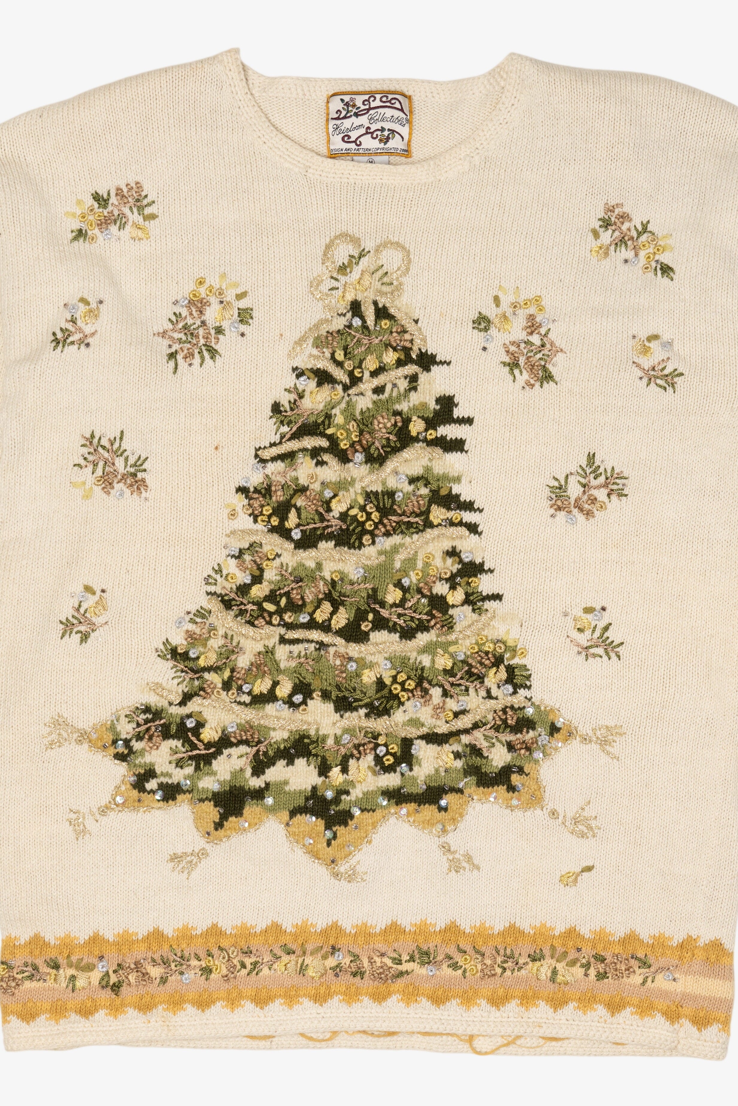 Vintage White Heirloom Collectible Trees Ugly Christmas Pullover (2000s)