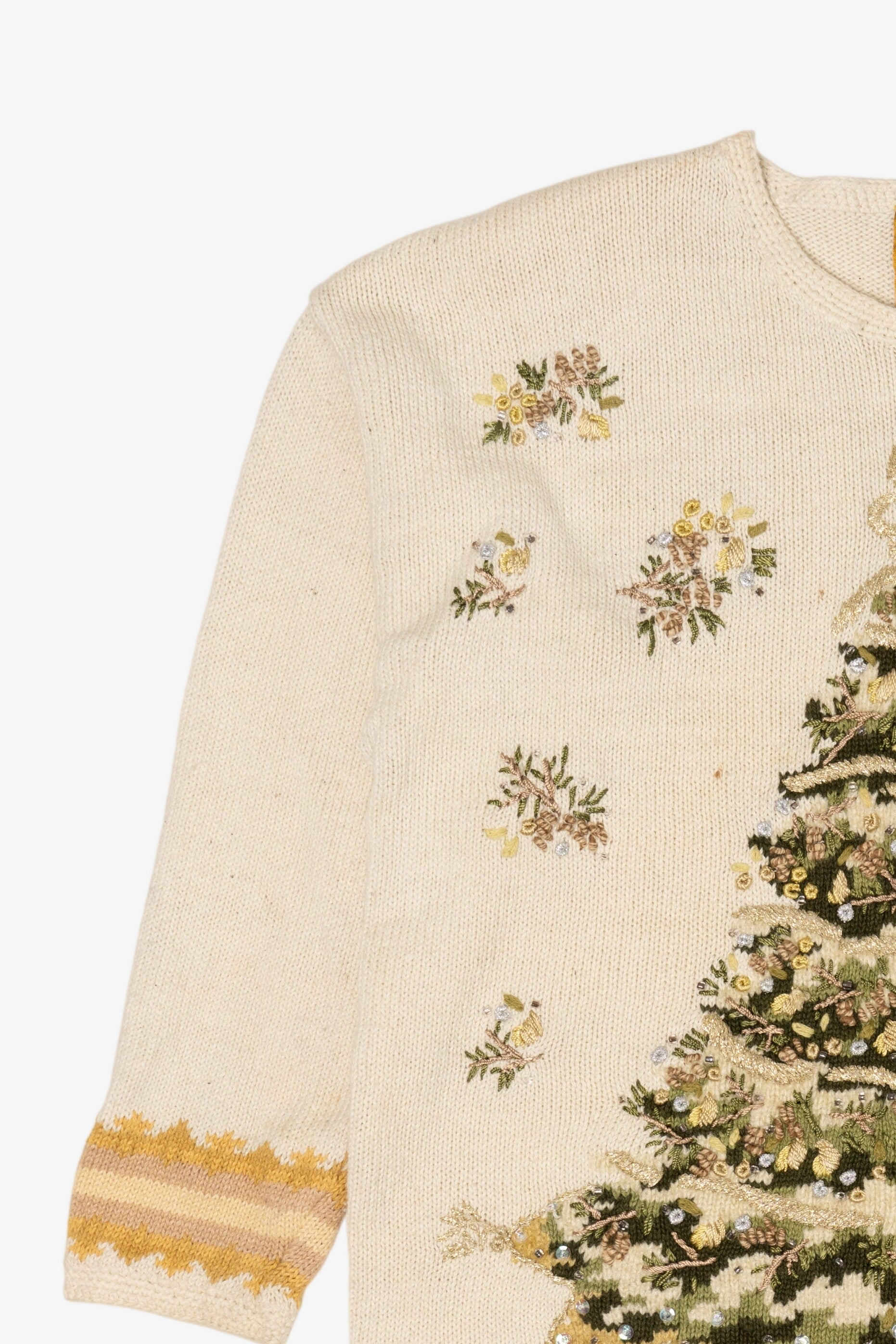 Vintage White Heirloom Collectible Trees Ugly Christmas Pullover (2000s)