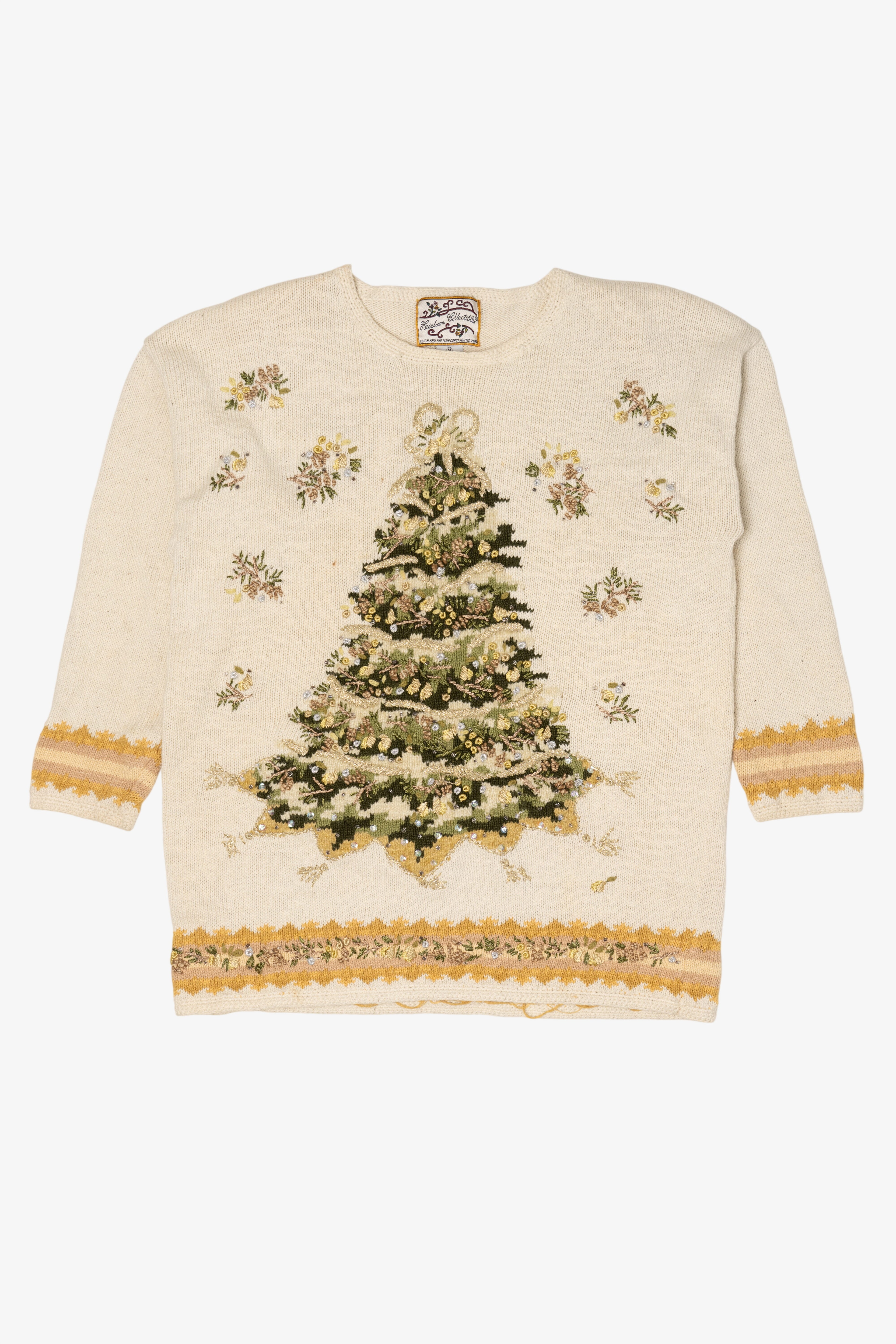 Vintage White Heirloom Collectible Trees Ugly Christmas Pullover (2000s)