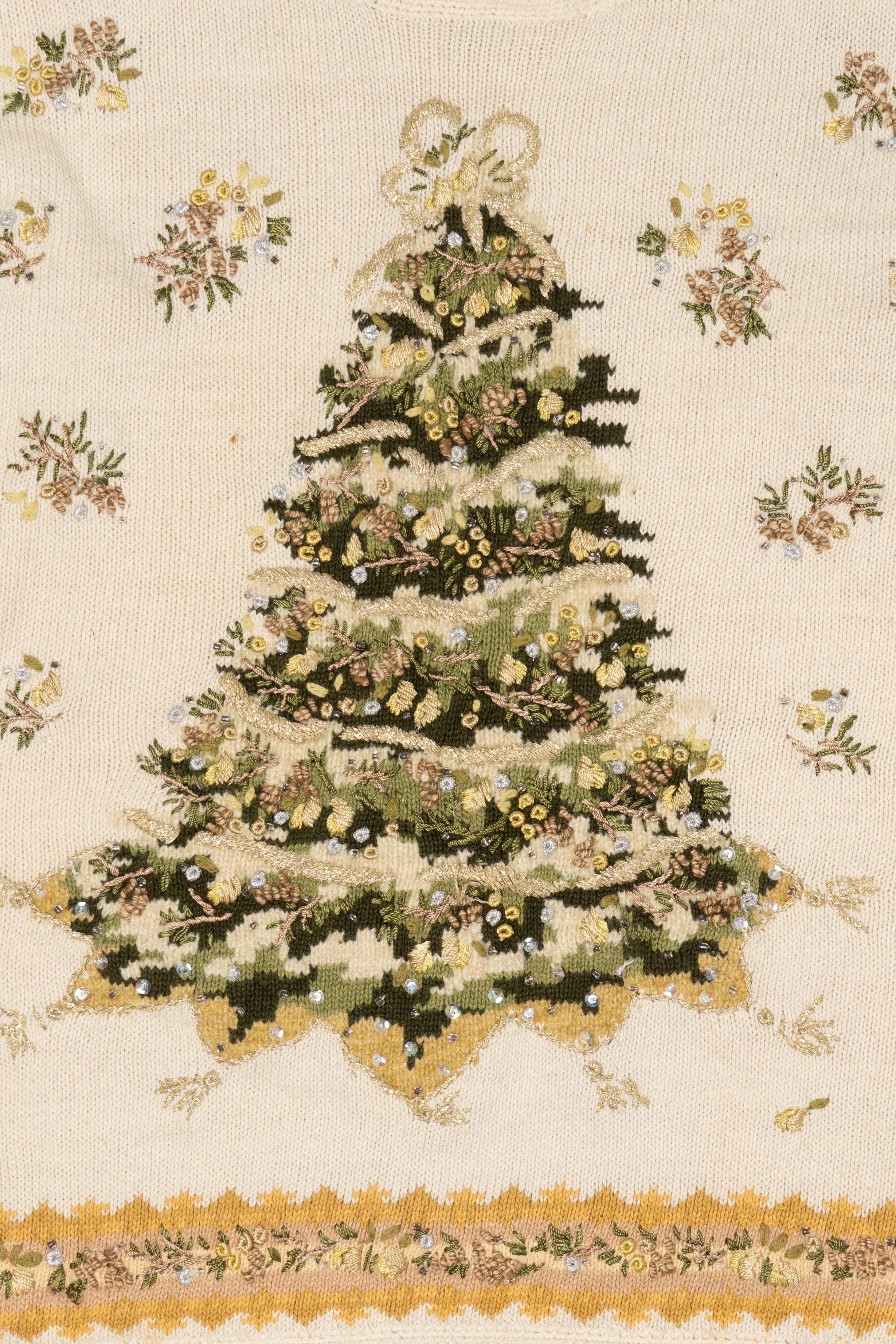 Vintage White Heirloom Collectible Trees Ugly Christmas Pullover (2000s)