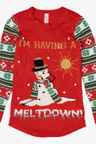 Kid Sized "I'm Having A Meltdown" Snowman Ugly Christmas Pullover