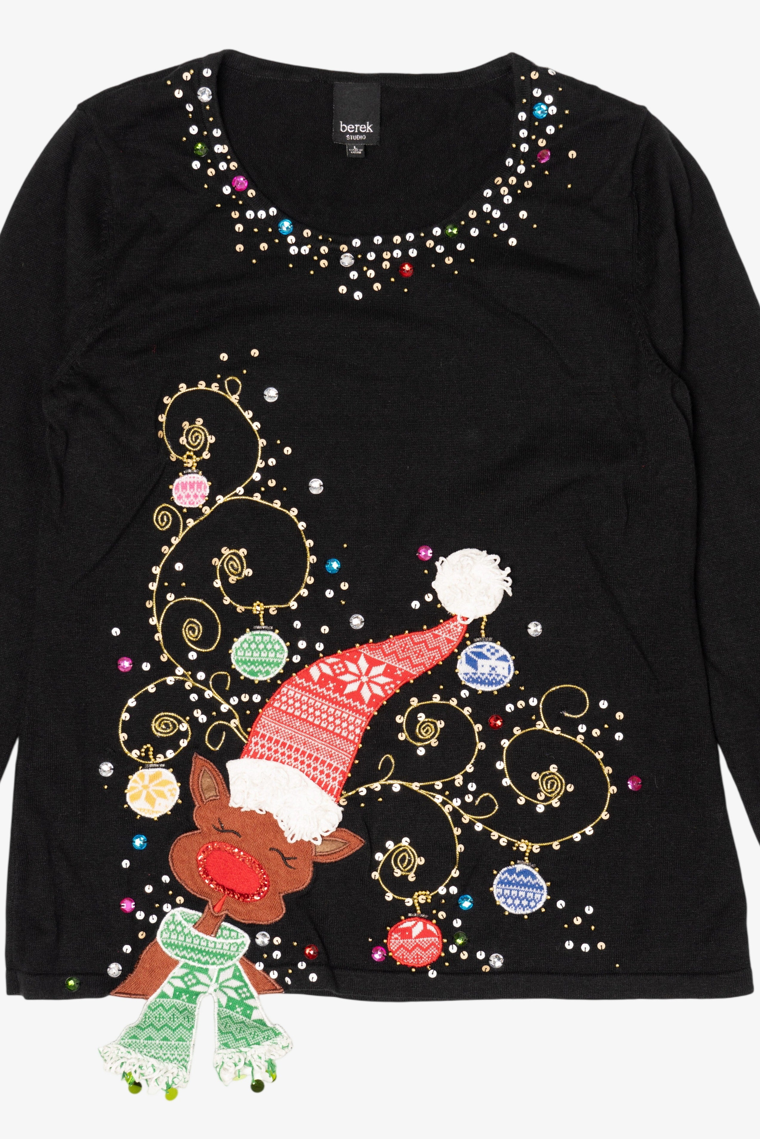 Vintage Black Berek Reindeer Ugly Christmas Pullover (1990s)