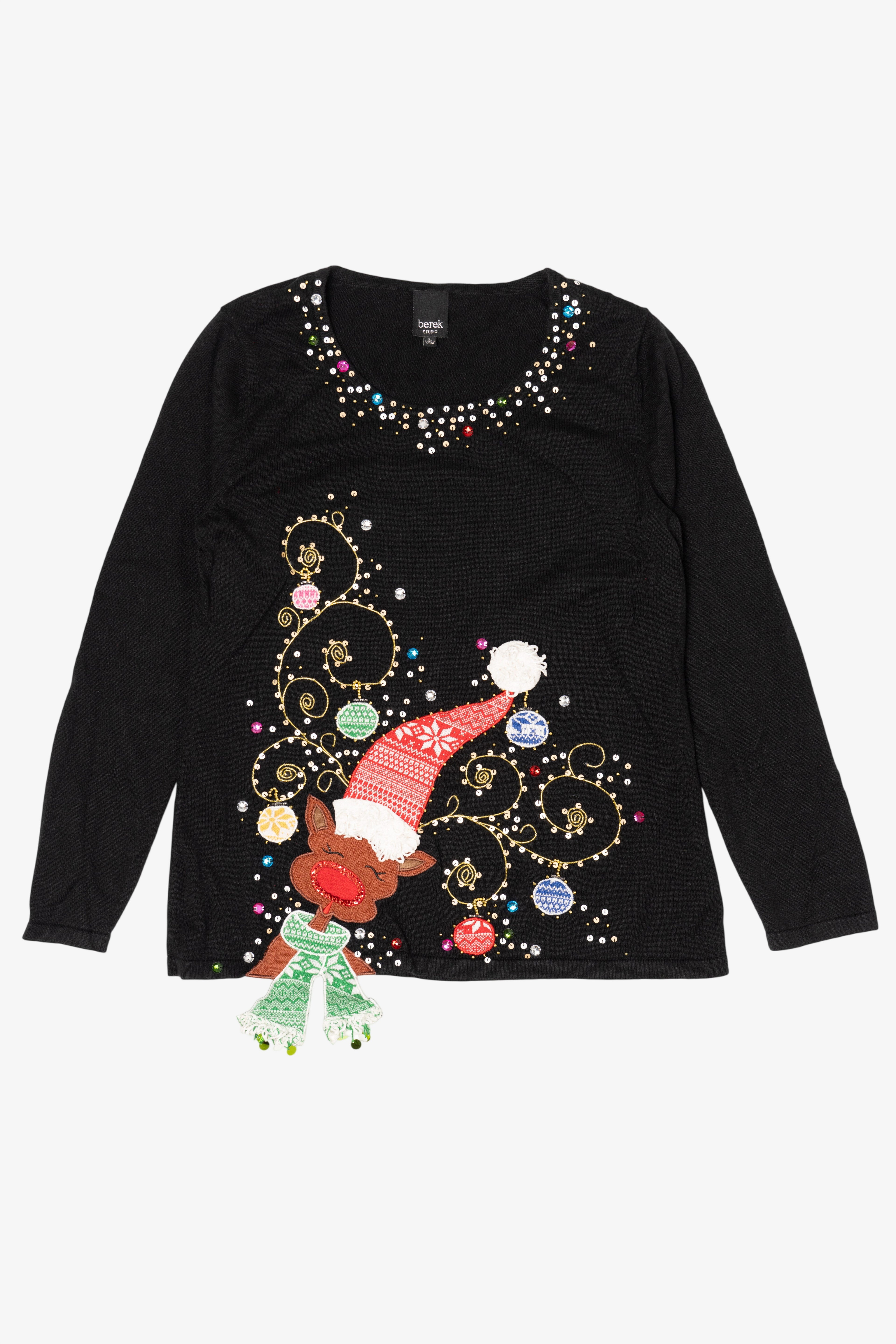 Vintage Black Berek Reindeer Ugly Christmas Pullover (1990s)