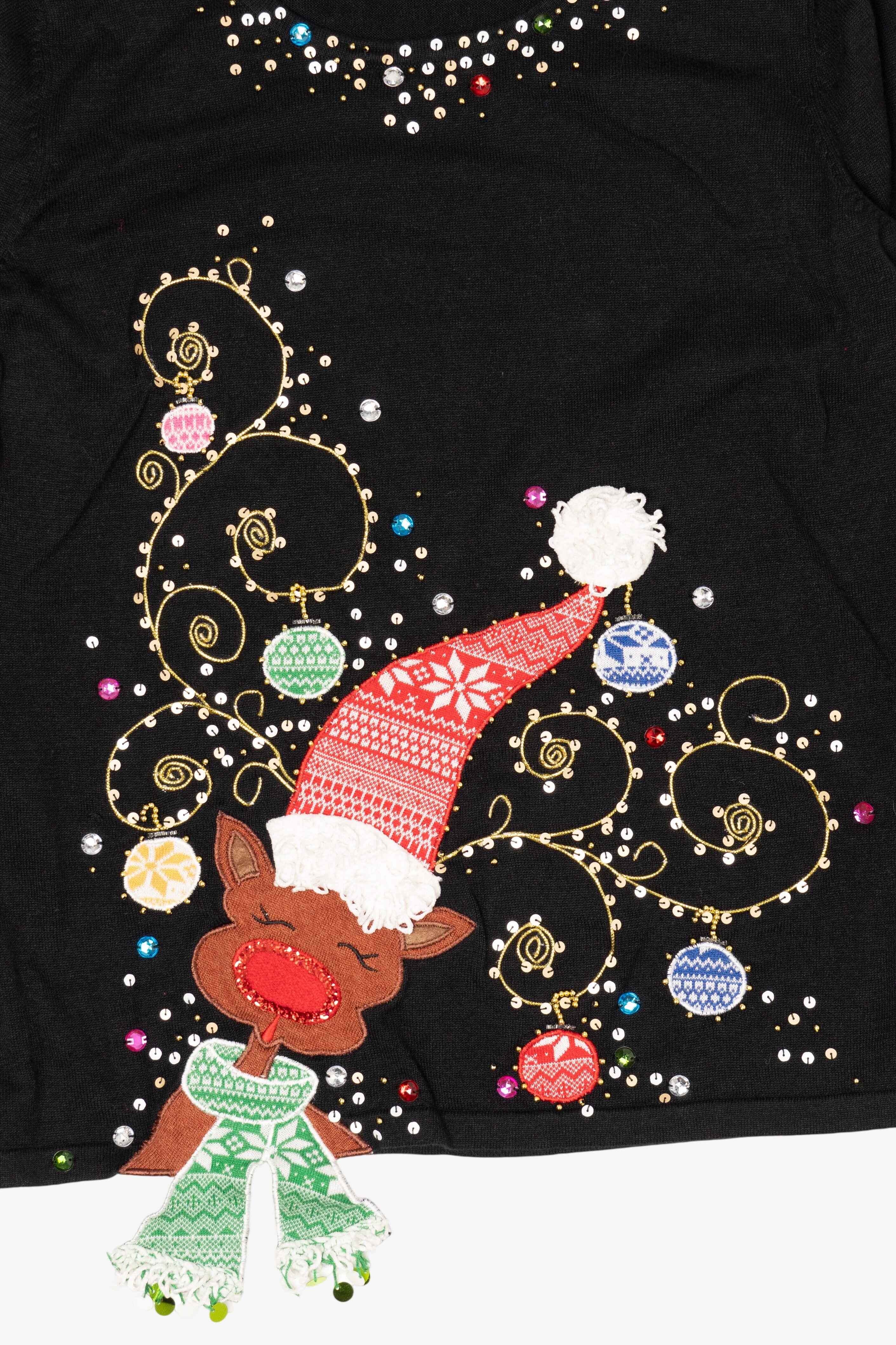 Vintage Black Berek Reindeer Ugly Christmas Pullover (1990s)