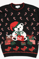 Vintage Black Private Eyes Teddy Bear With Presents Ugly Christmas Pullover (1980s)