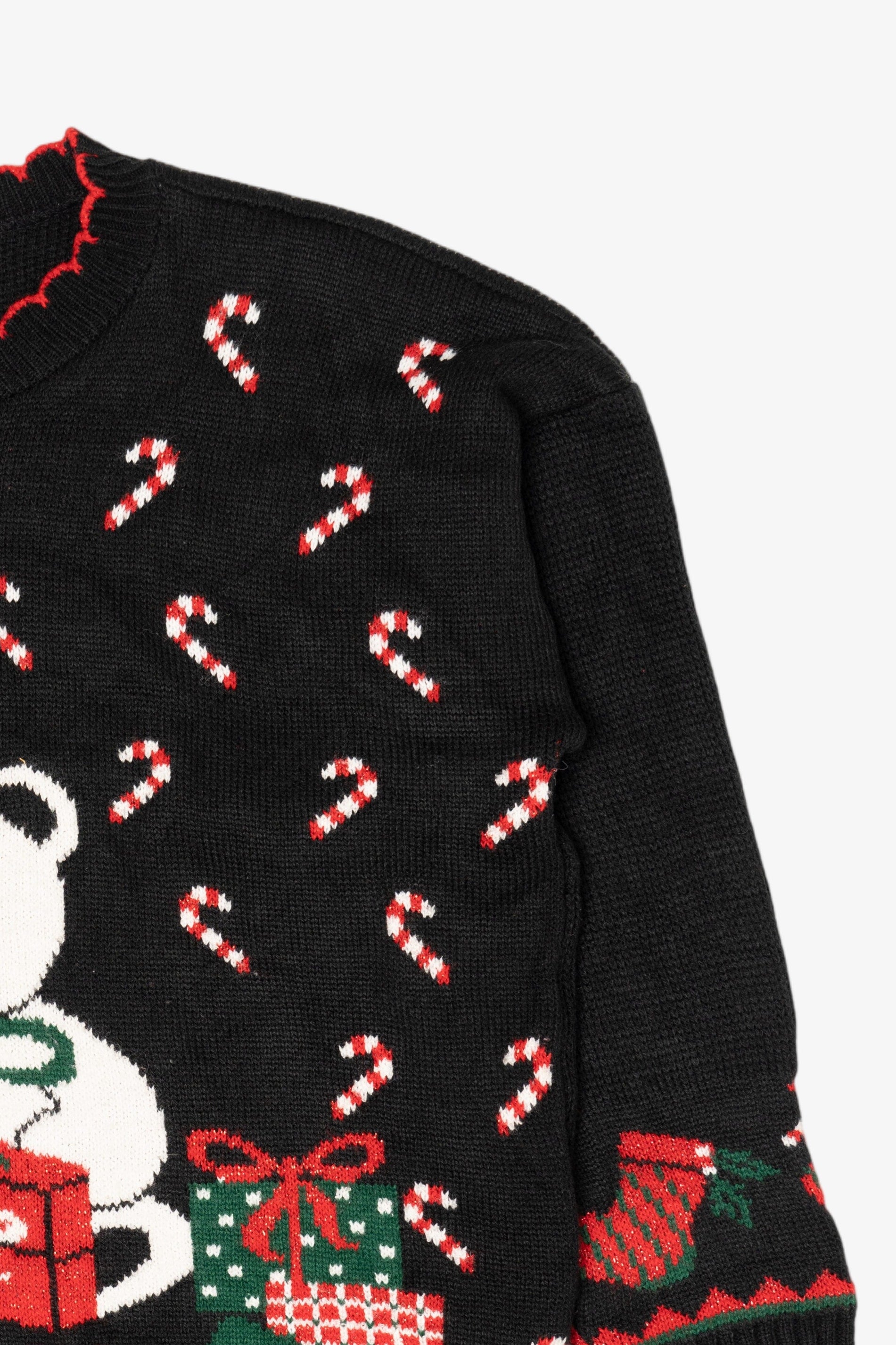 Vintage Black Private Eyes Teddy Bear With Presents Ugly Christmas Pullover (1980s)