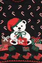 Vintage Black Private Eyes Teddy Bear With Presents Ugly Christmas Pullover (1980s)