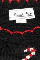 Vintage Black Private Eyes Teddy Bear With Presents Ugly Christmas Pullover (1980s)