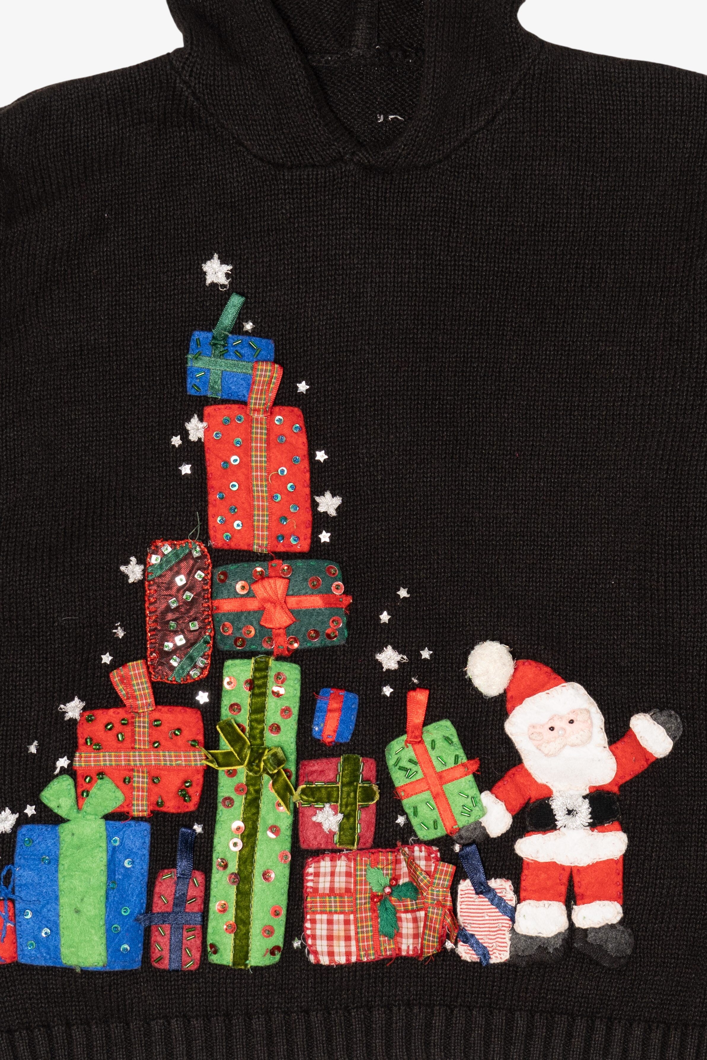Vintage Santa With Presents Ugly Christmas Hooded Pullover (2000s)