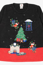 Vintage Black Nutcracker Fireplace Ugly Christmas Pullover (1990s)