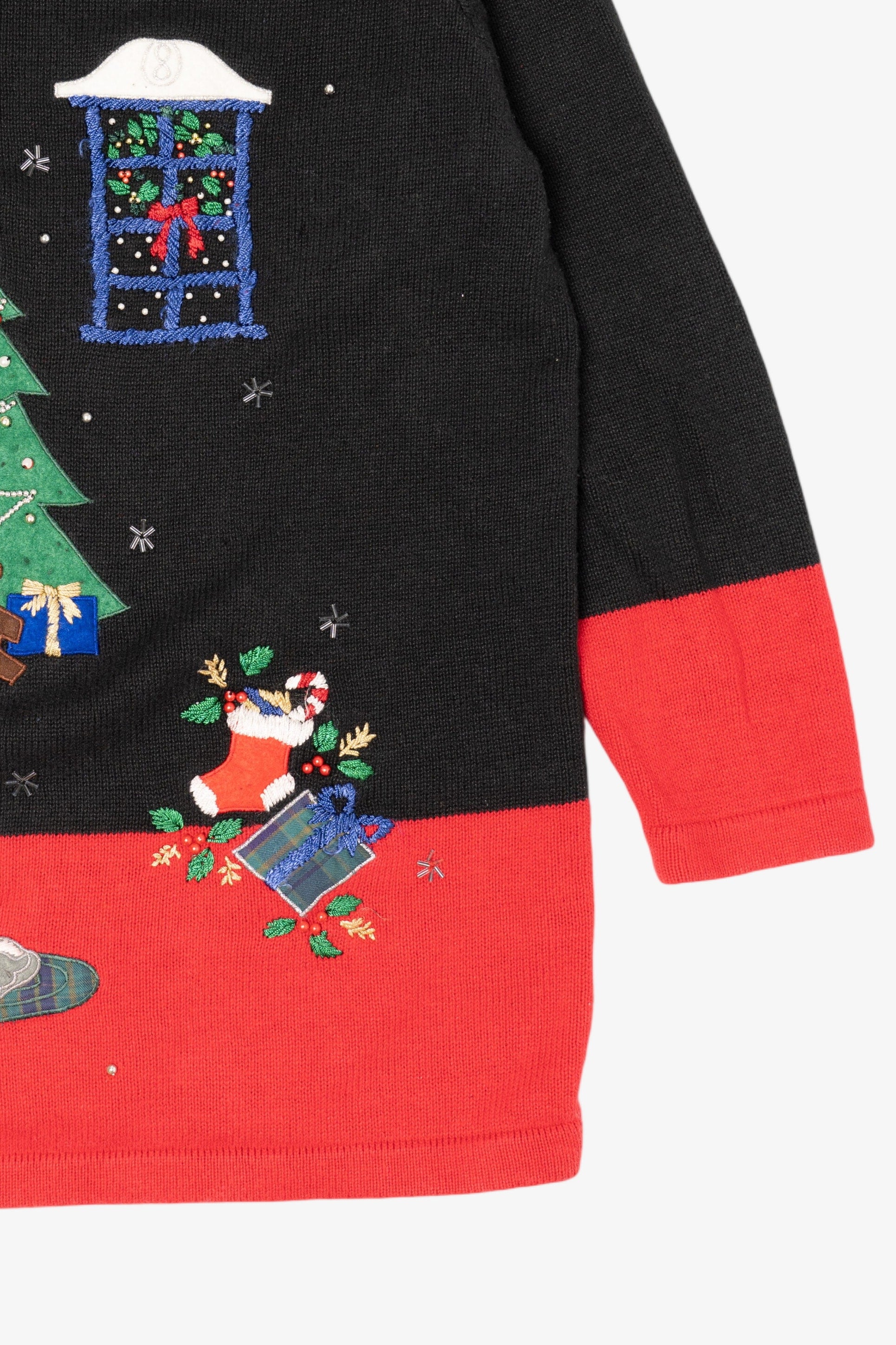 Vintage Black Nutcracker Fireplace Ugly Christmas Pullover (1990s)