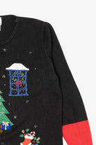 Vintage Black Nutcracker Fireplace Ugly Christmas Pullover (1990s)