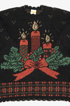 Vintage Black Holiday Time Candles Ugly Christmas Pullover (1980s)