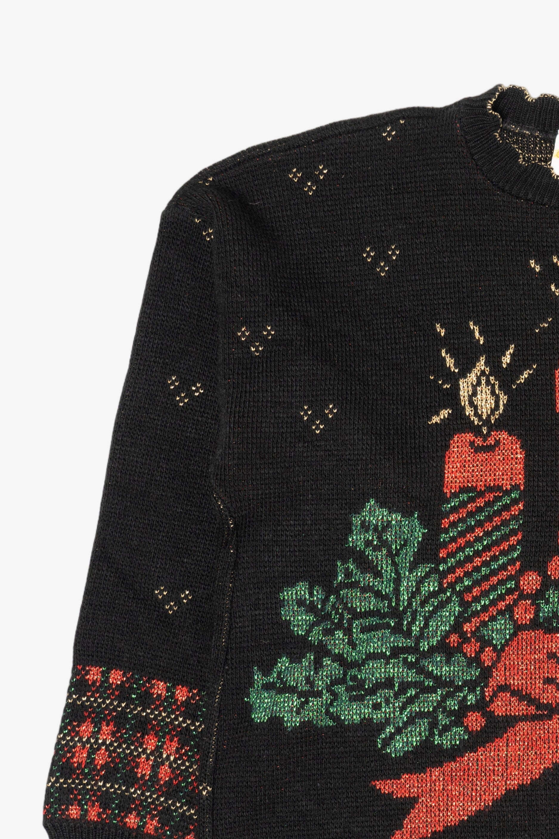Vintage Black Holiday Time Candles Ugly Christmas Pullover (1980s)
