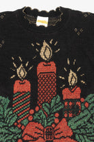 Vintage Black Holiday Time Candles Ugly Christmas Pullover (1980s)