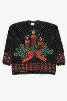 Vintage Black Holiday Time Candles Ugly Christmas Pullover (1980s)