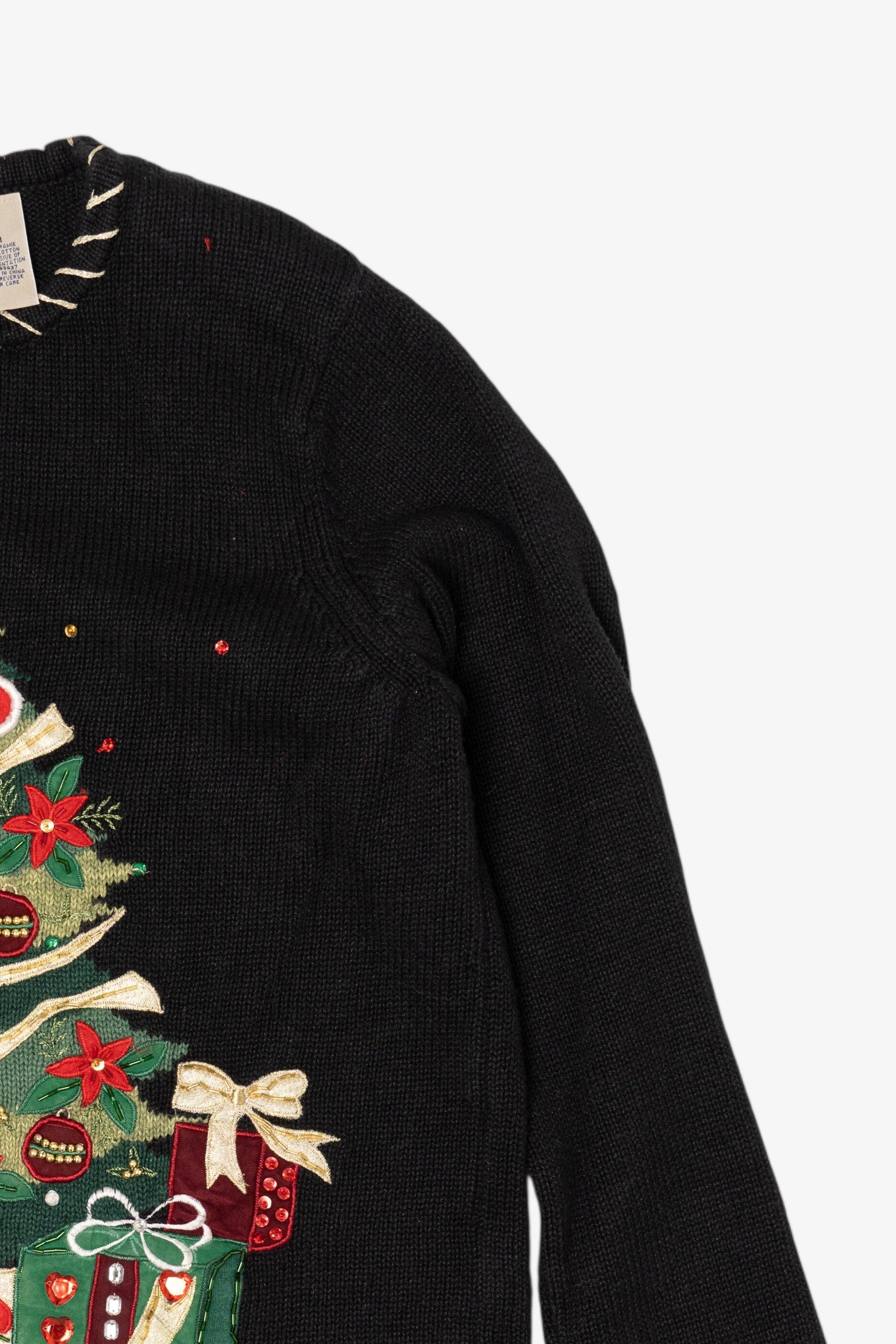 Vintage Black Shaver Lake Tree Ugly Christmas Pullover (1990s)