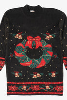 Vintage Black Mathias Wreaths Ugly Christmas Pullover (1980s)