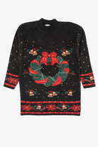 Vintage Black Mathias Wreaths Ugly Christmas Pullover (1980s)