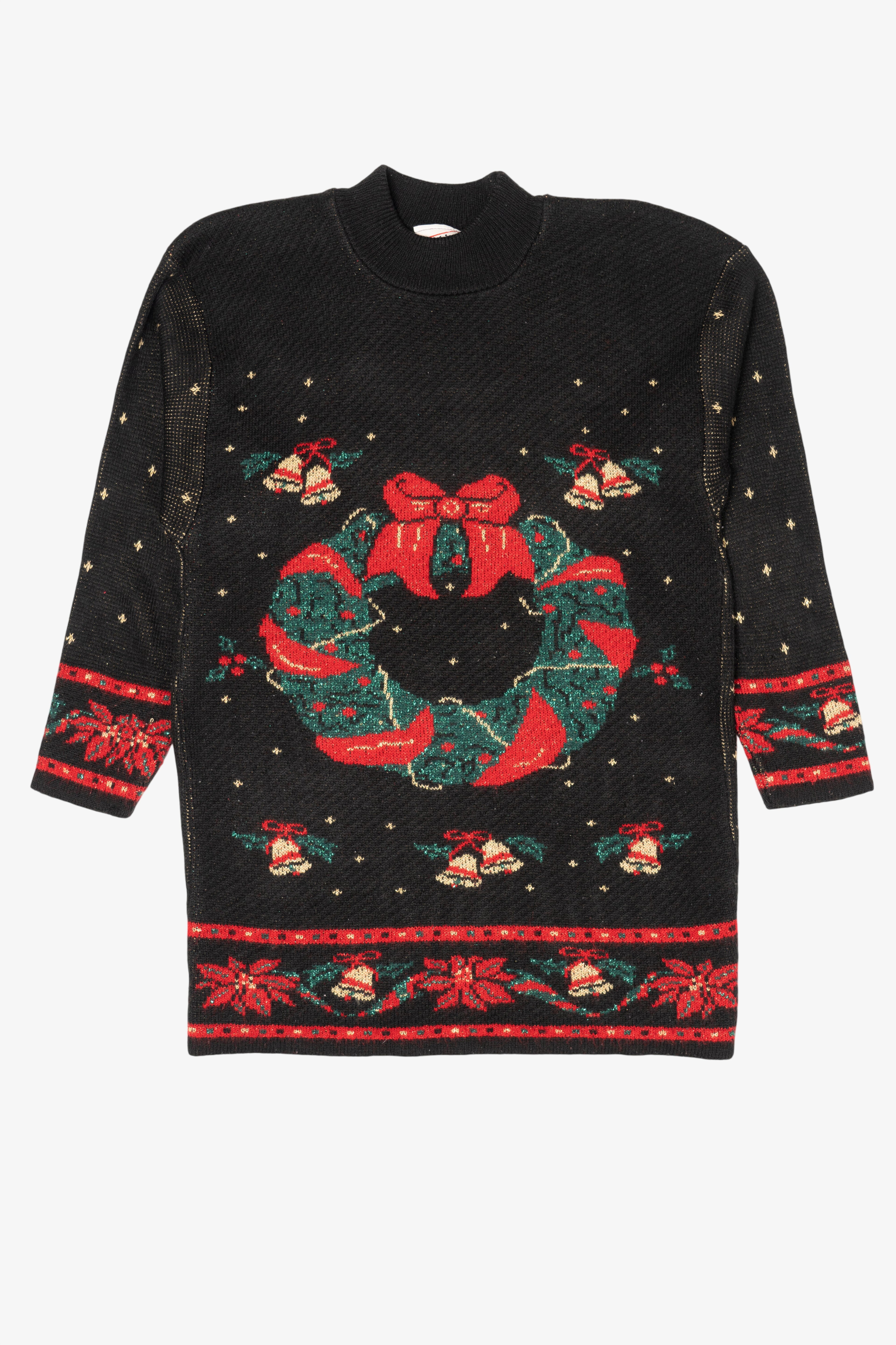 Vintage Black Mathias Wreaths Ugly Christmas Pullover (1980s)