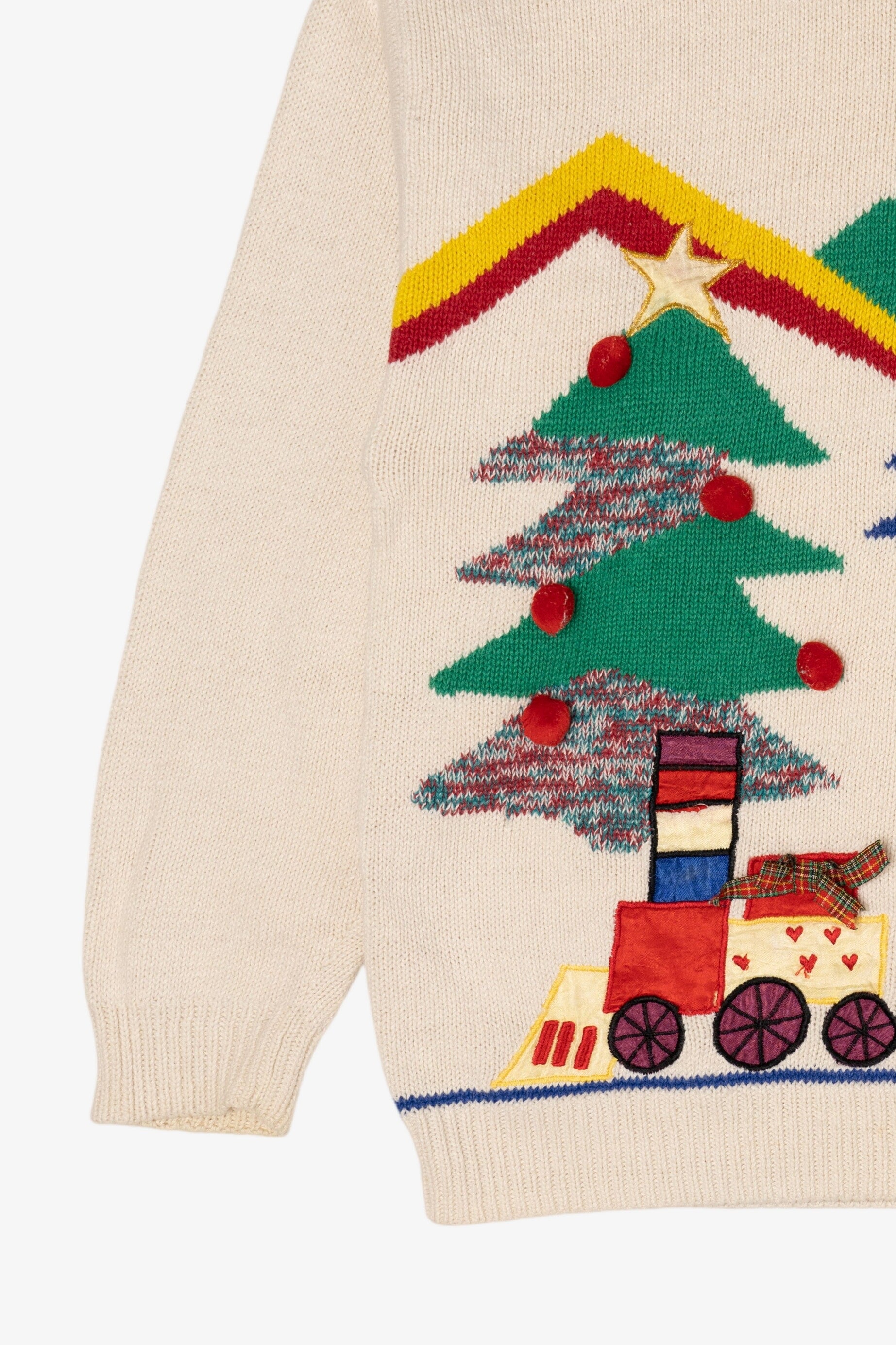 Vintage White Holiday Traditions Trees Ugly Christmas Pullover (1990s)