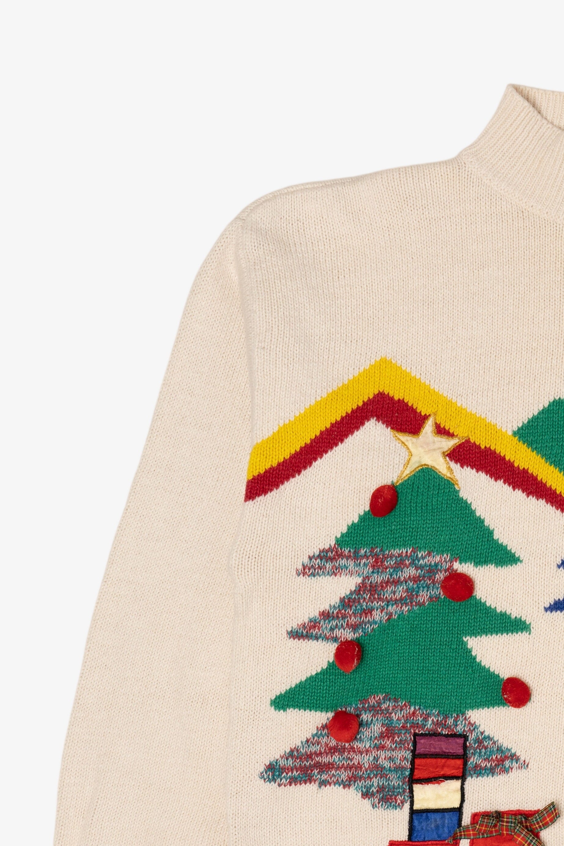 Vintage White Holiday Traditions Trees Ugly Christmas Pullover (1990s)