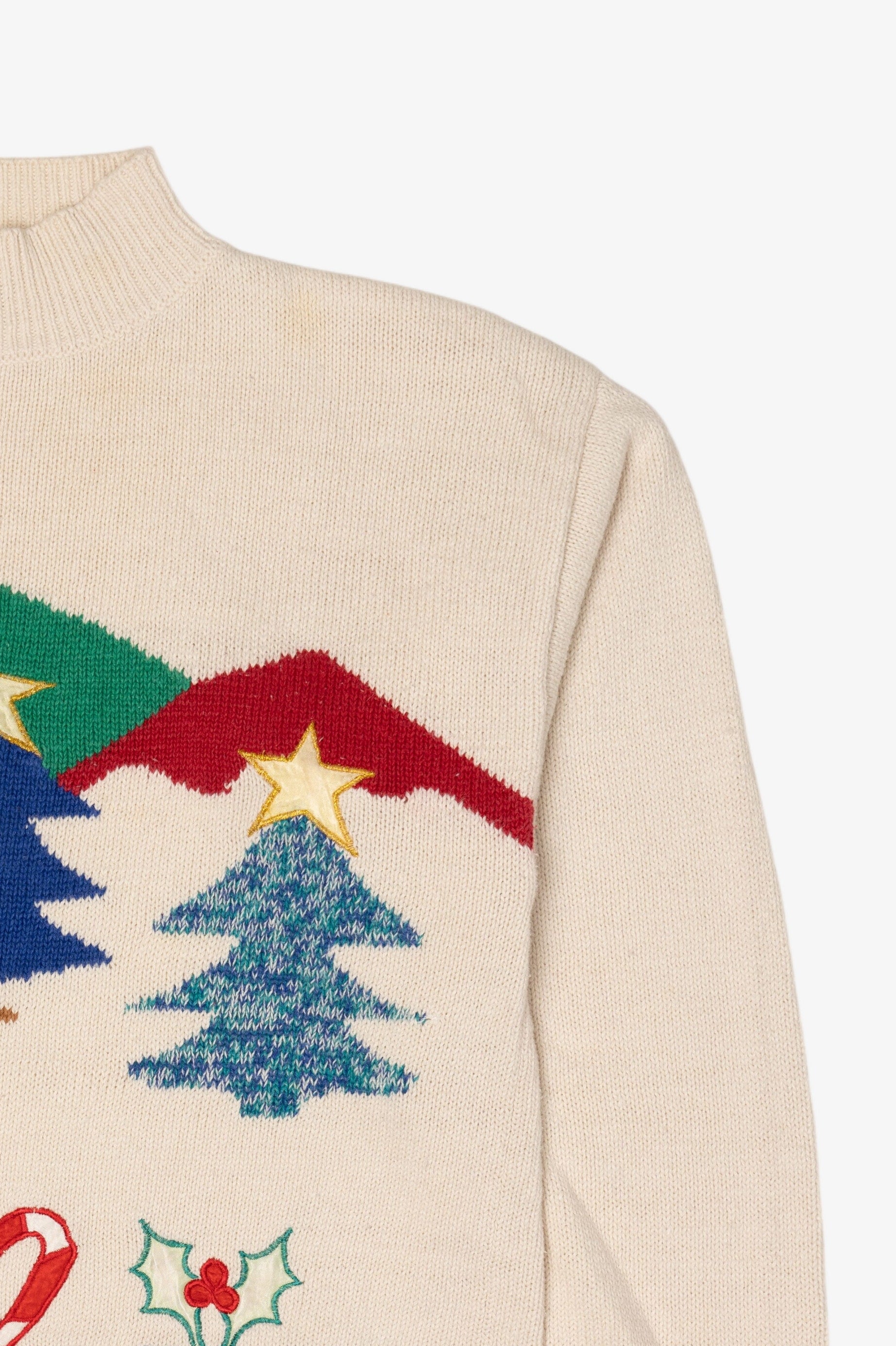Vintage White Holiday Traditions Trees Ugly Christmas Pullover (1990s)