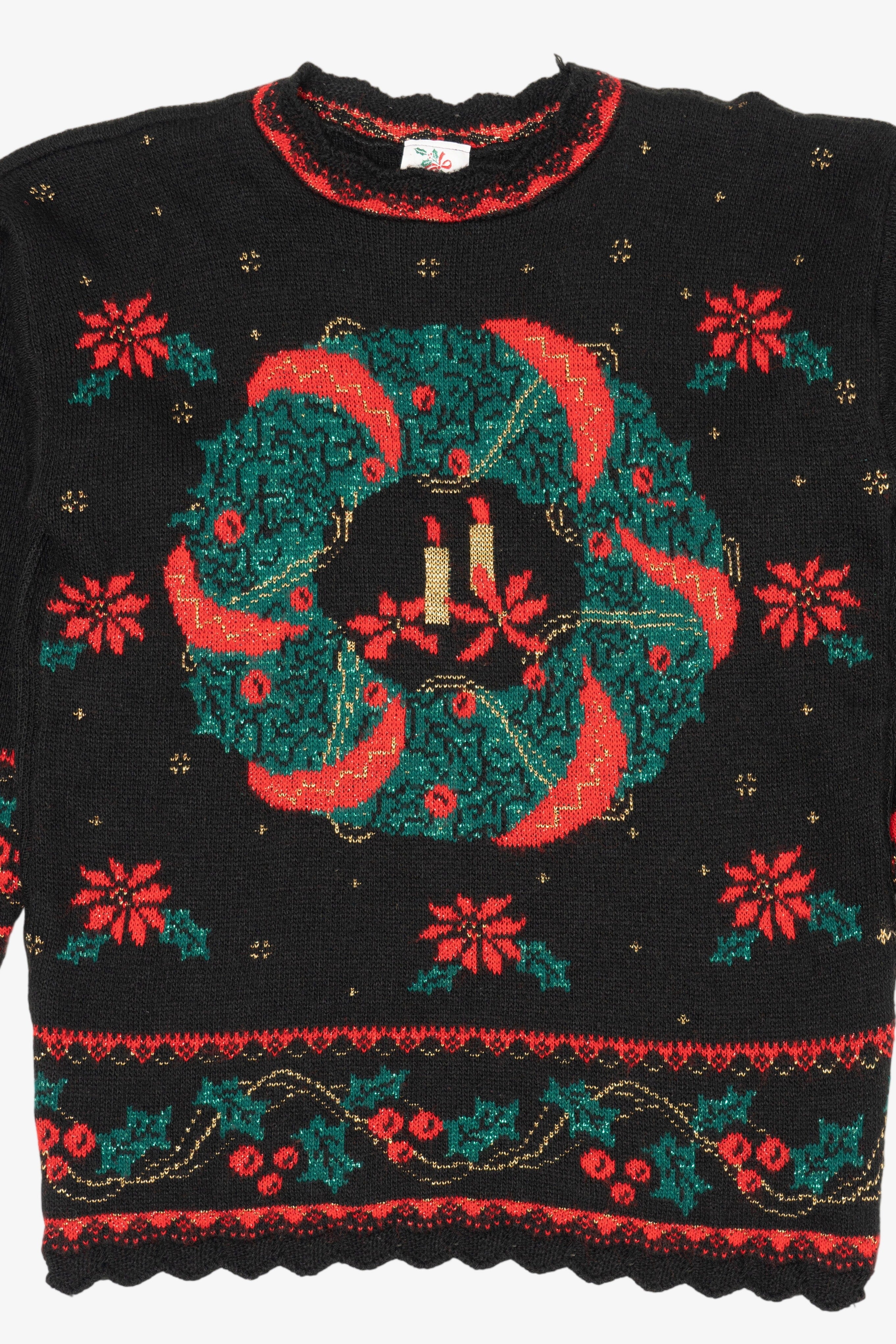 Vintage Black Nutcracker Wreaths Ugly Christmas Pullover (1980s)