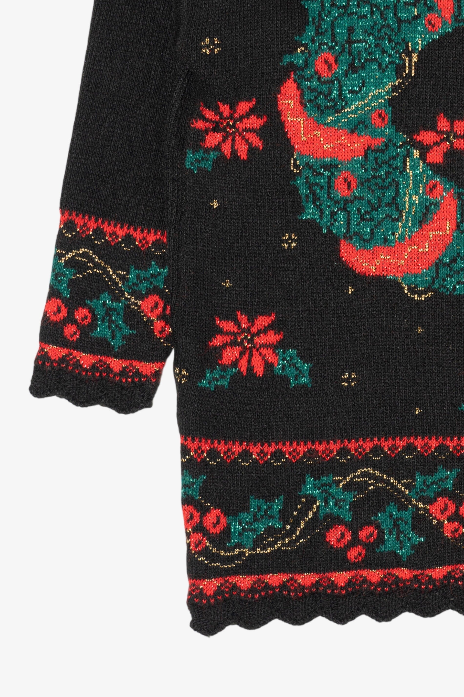 Vintage Black Nutcracker Wreaths Ugly Christmas Pullover (1980s)