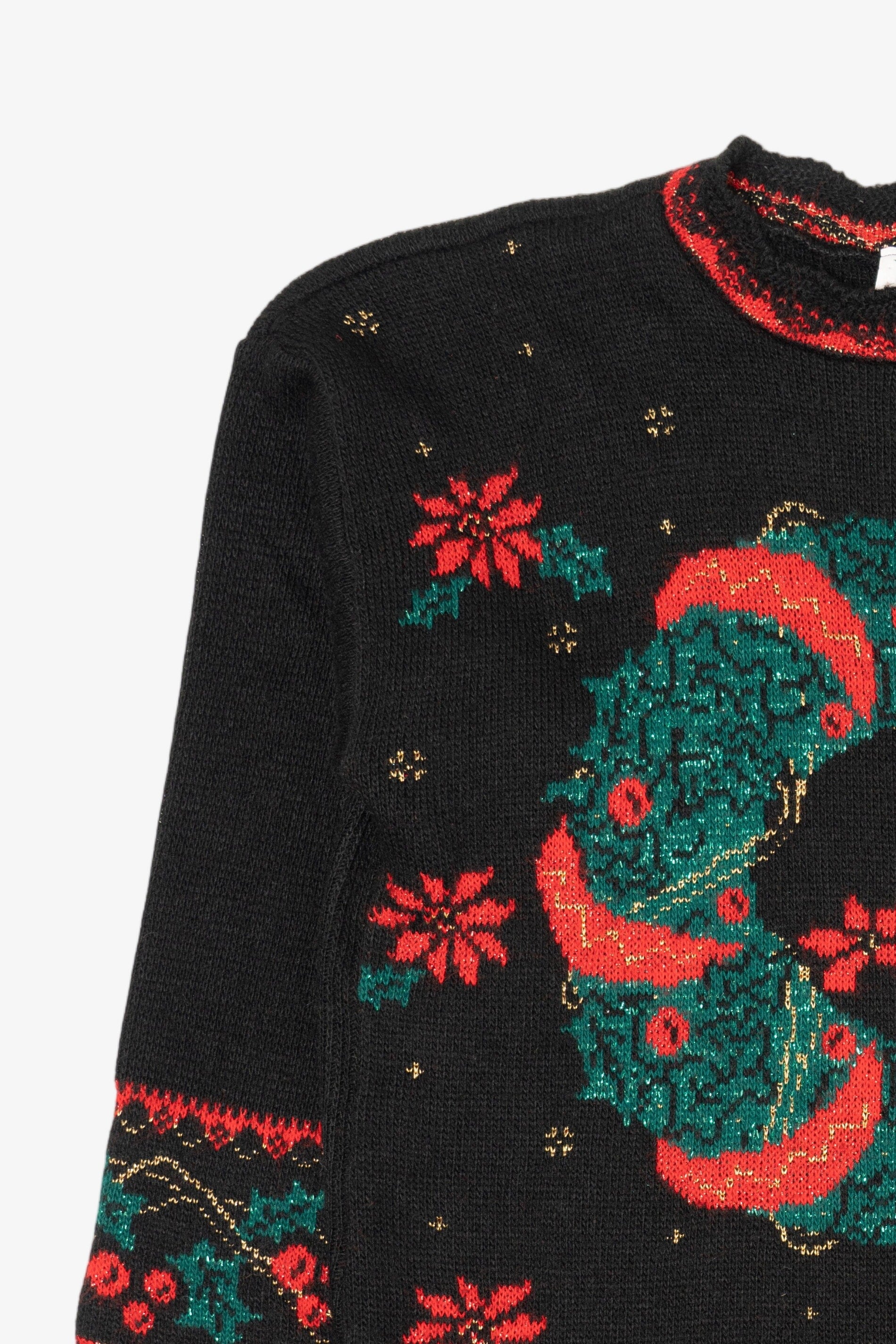 Vintage Black Nutcracker Wreaths Ugly Christmas Pullover (1980s)