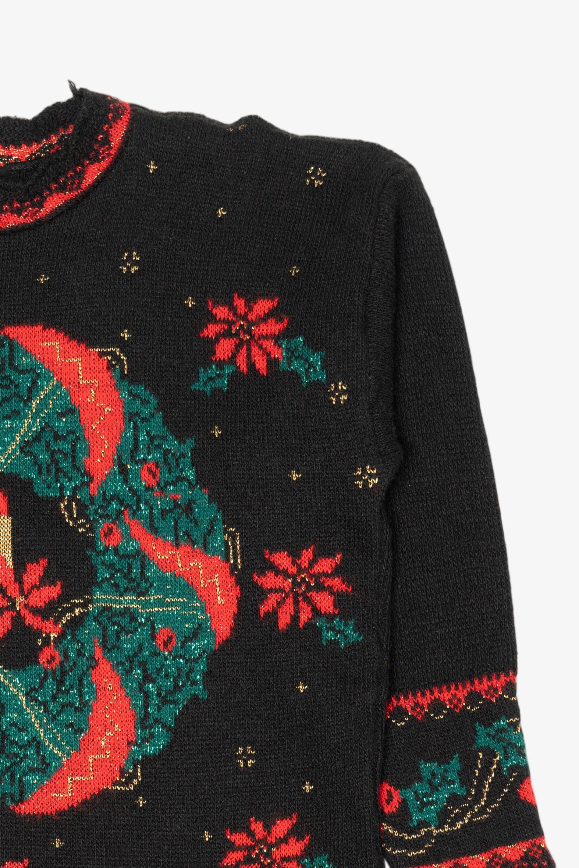 Vintage Black Nutcracker Wreaths Ugly Christmas Pullover (1980s)