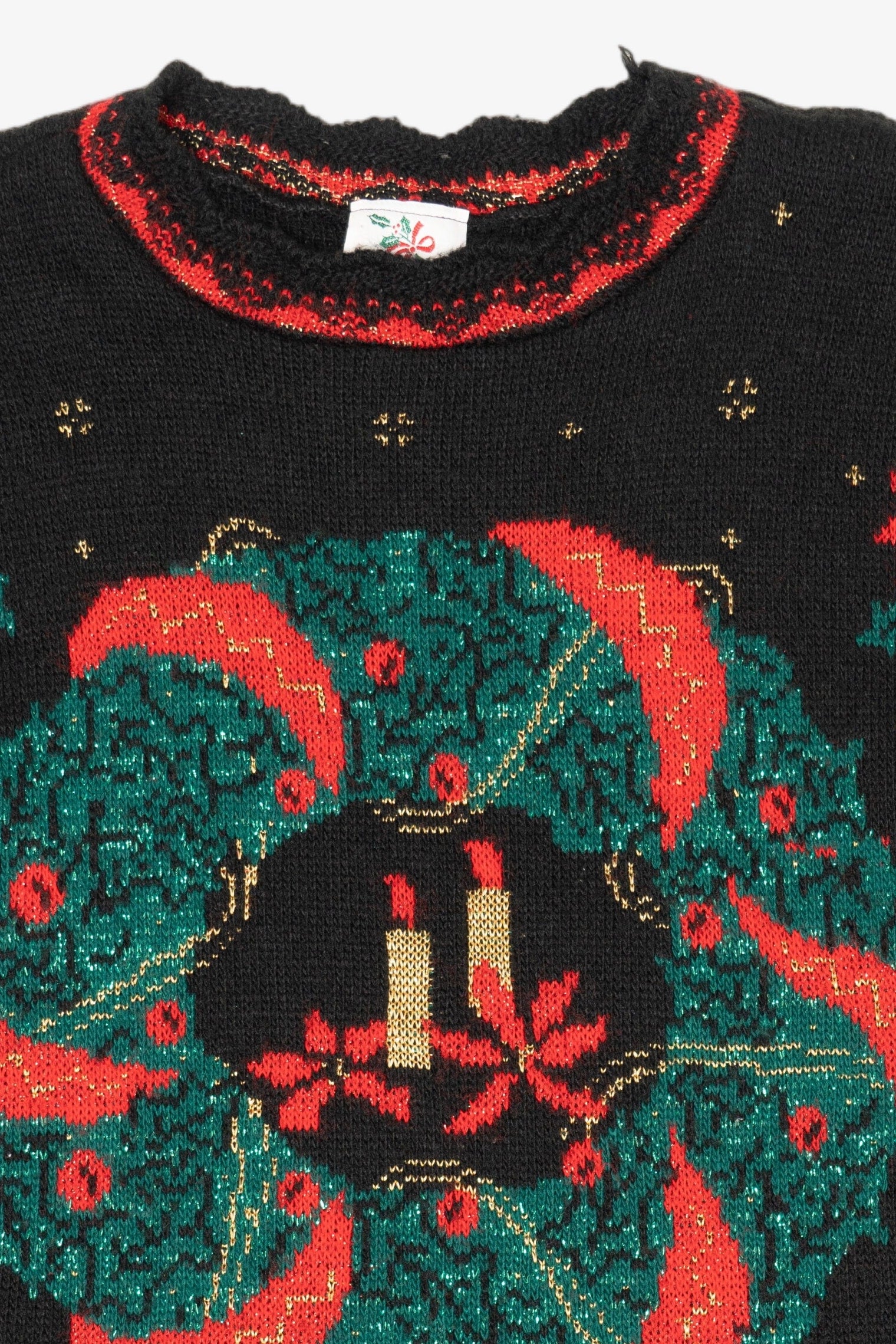 Vintage Black Nutcracker Wreaths Ugly Christmas Pullover (1980s)