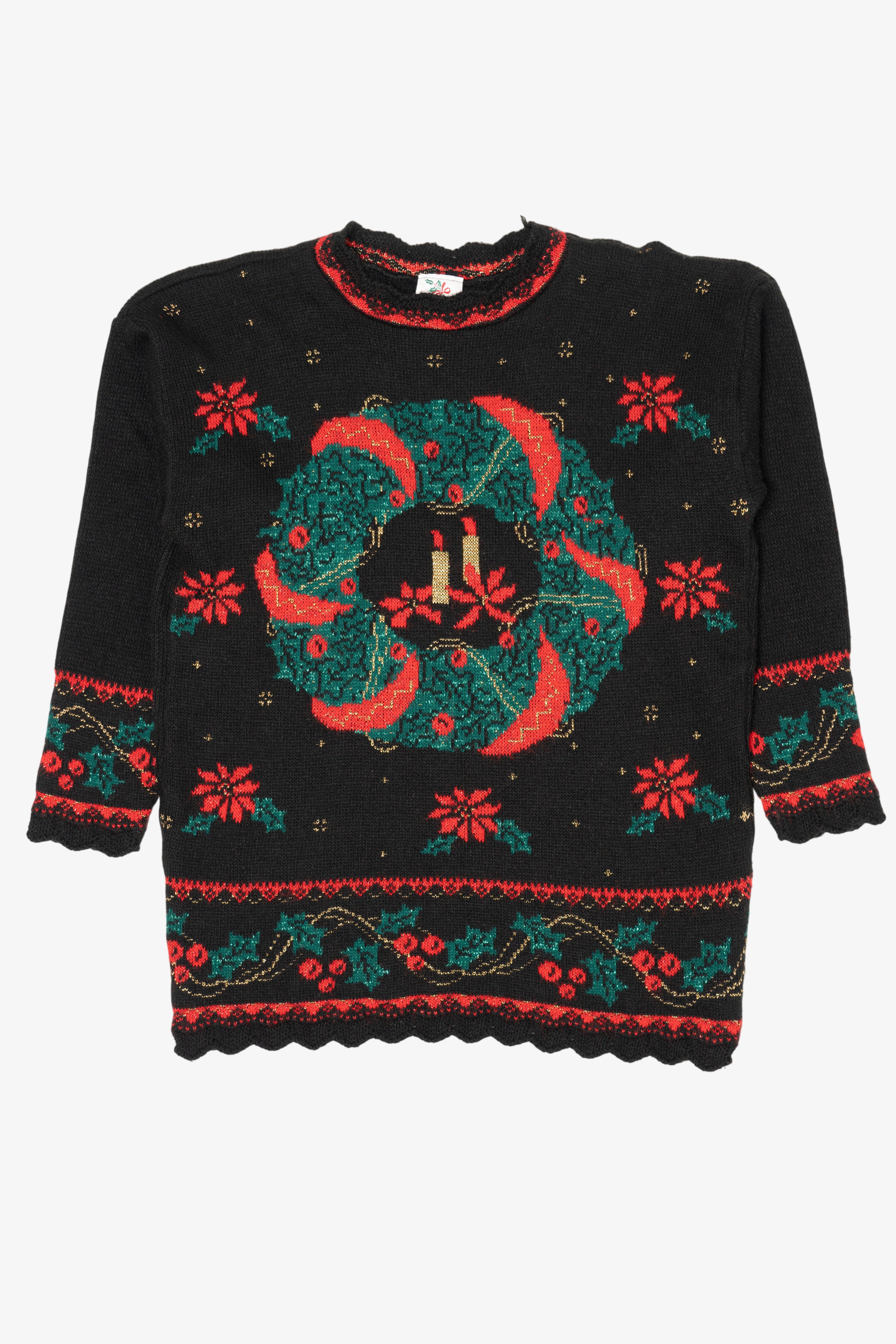 Vintage Black Nutcracker Wreaths Ugly Christmas Pullover (1980s)