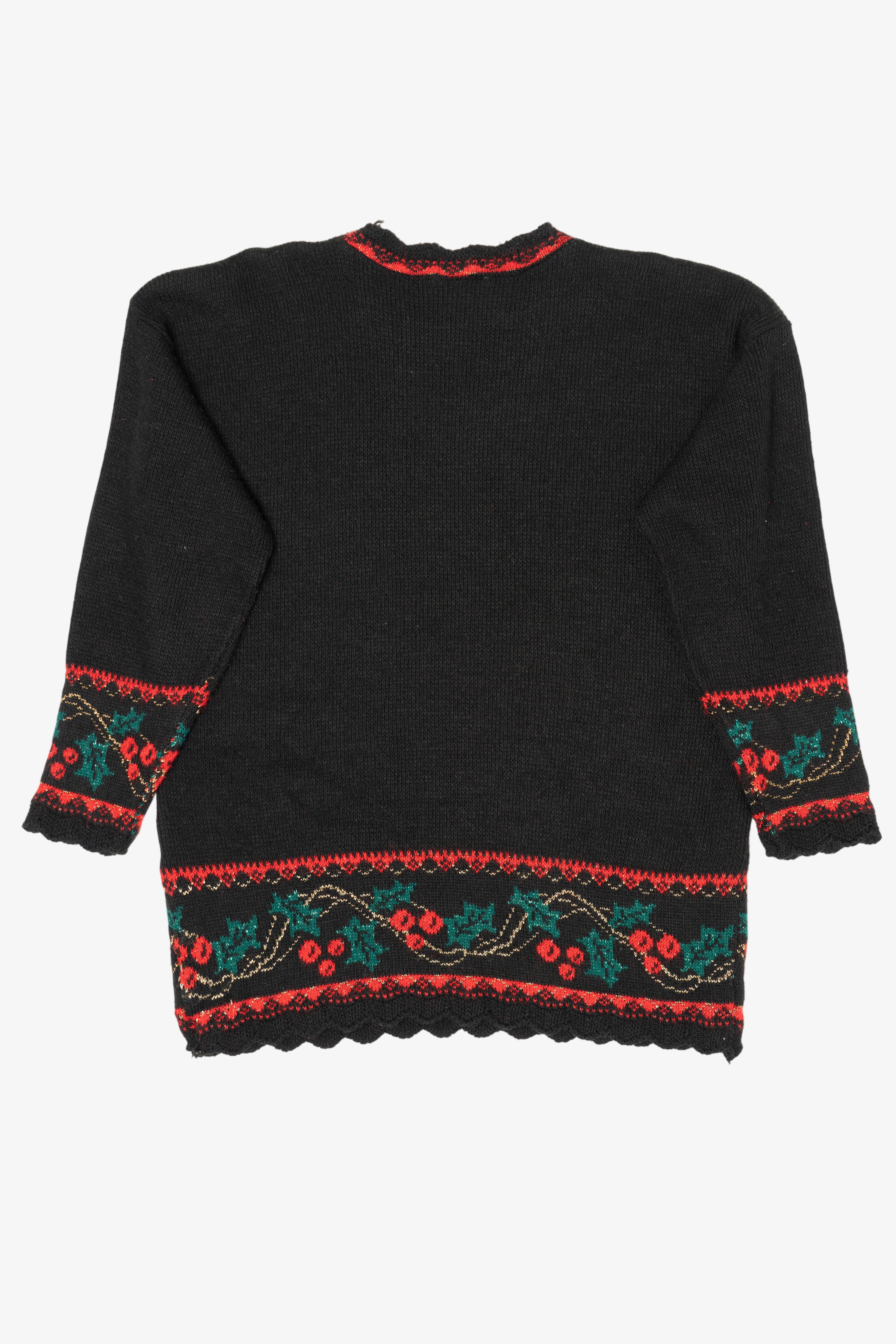 Vintage Black Nutcracker Wreaths Ugly Christmas Pullover (1980s)