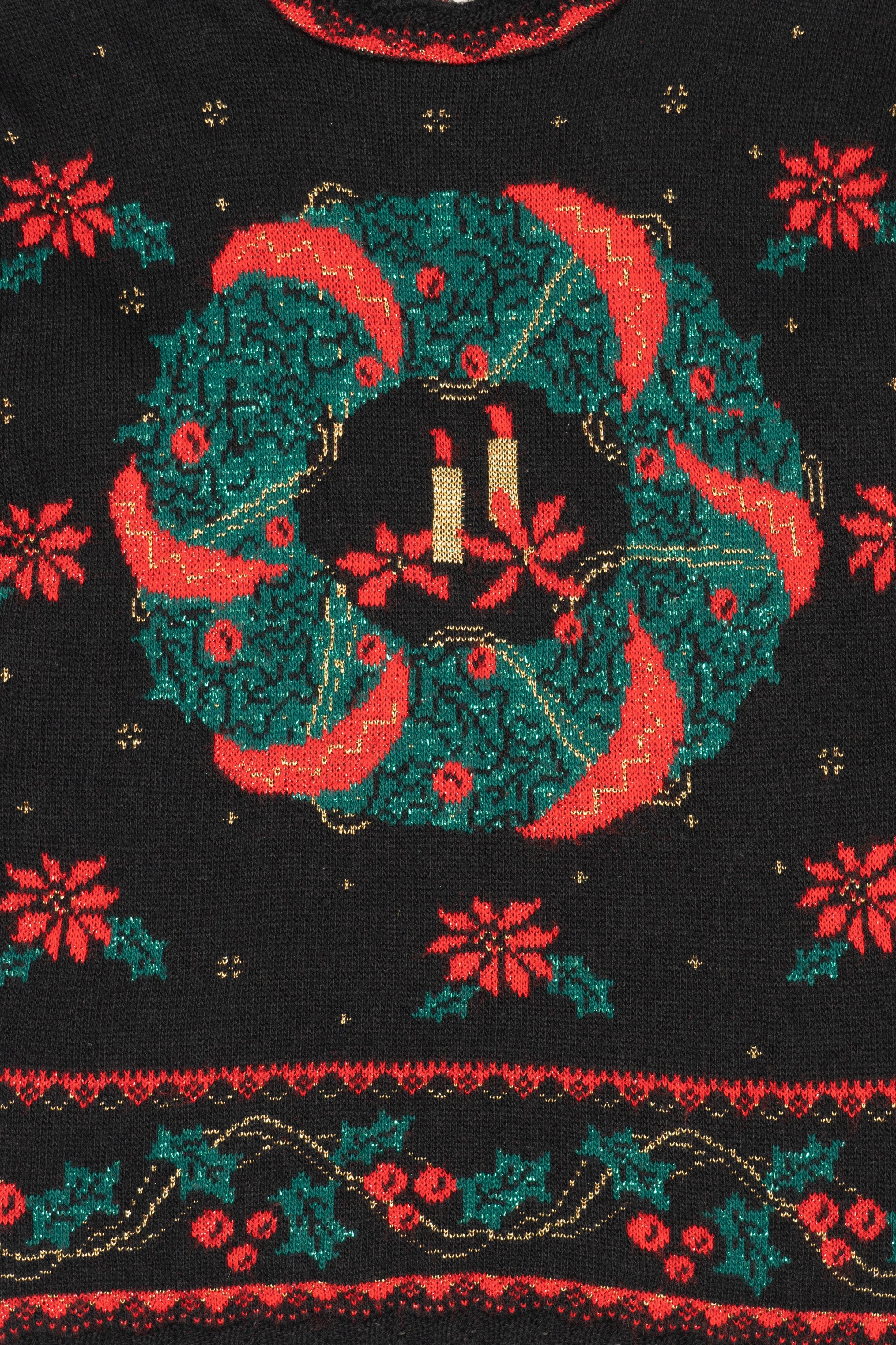 Vintage Black Nutcracker Wreaths Ugly Christmas Pullover (1980s)