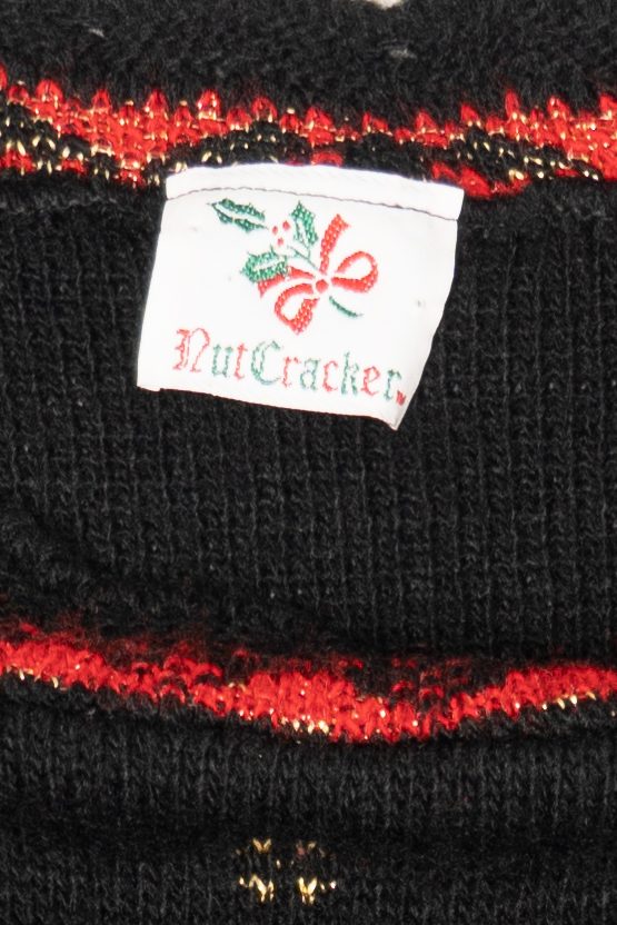 Vintage Black Nutcracker Wreaths Ugly Christmas Pullover (1980s)