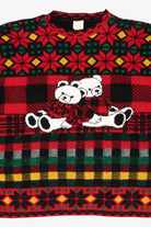 Vintage Red Holiday Time Bears Ugly Christmas Pullover (1980s)