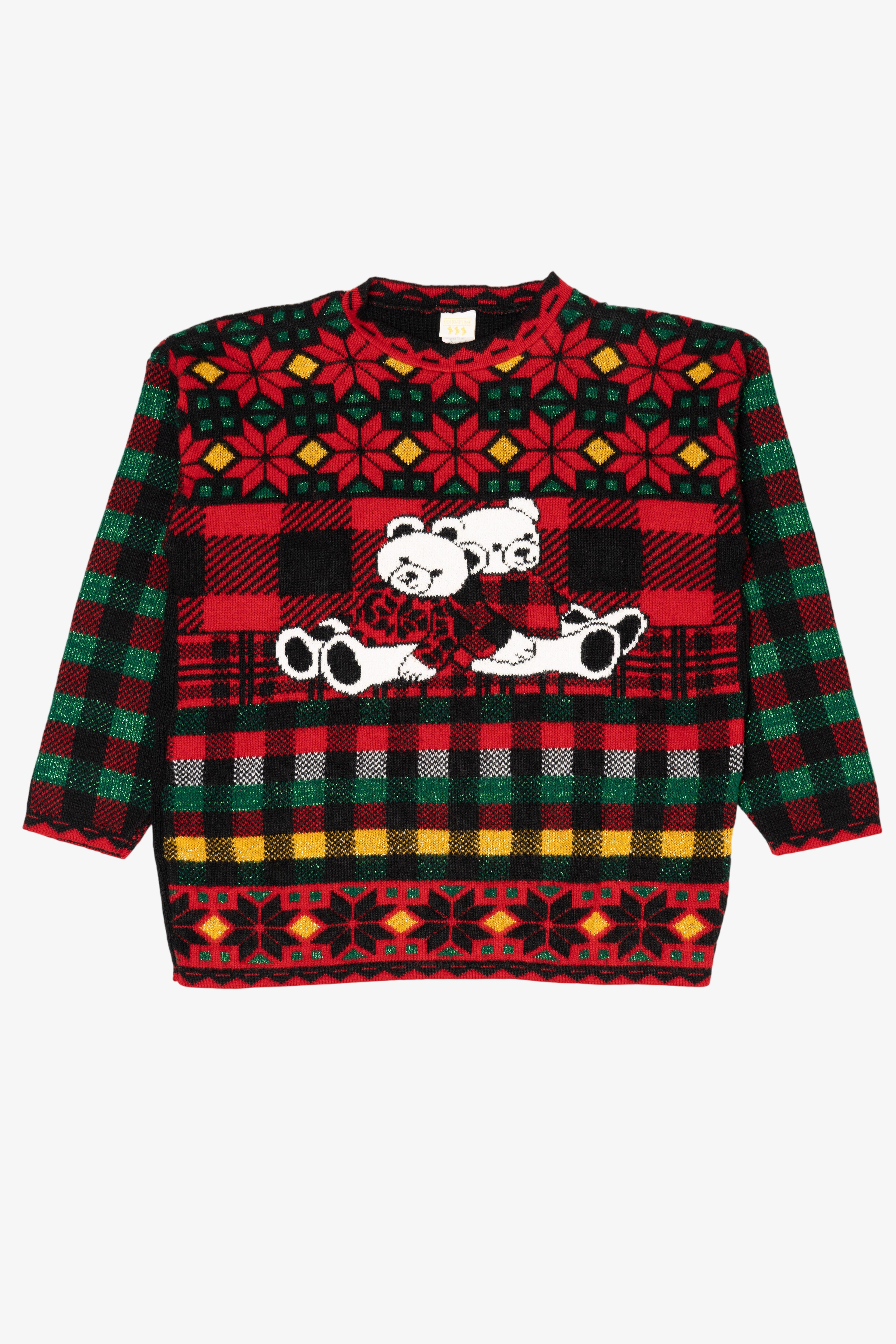 Vintage Red Holiday Time Bears Ugly Christmas Pullover (1980s)