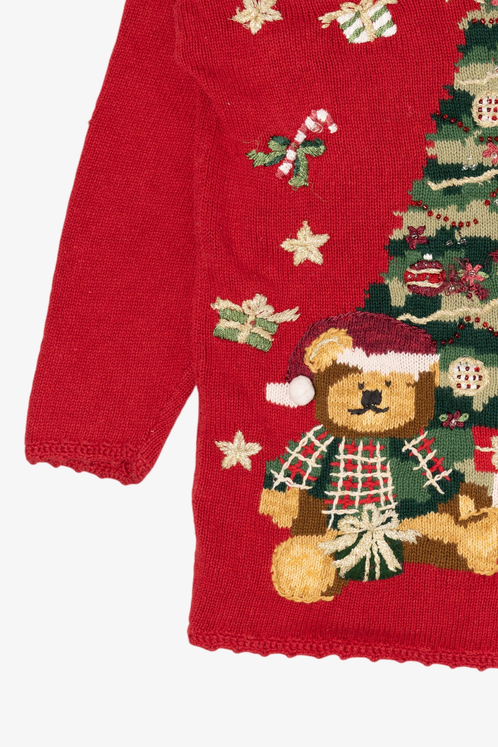 Vintage Red Heirloom Collectibles Teddy Bears Under Tree Ugly Christmas Pullover (2000s)