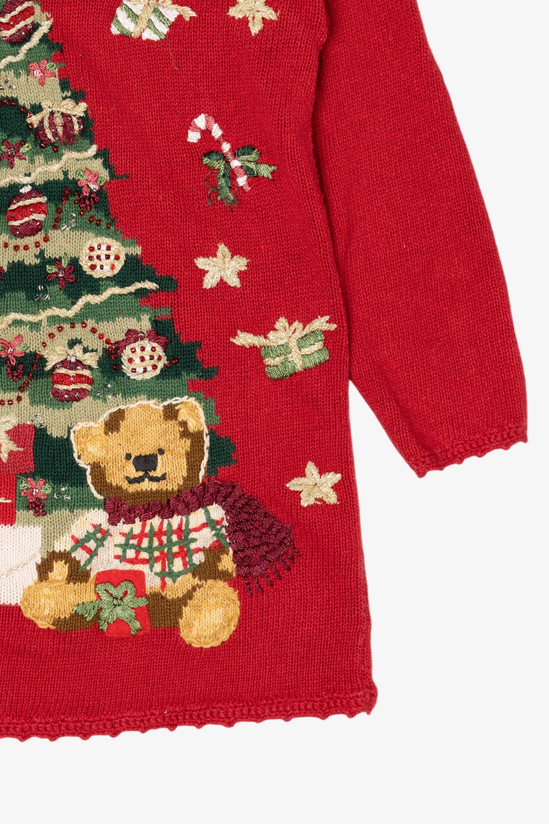 Vintage Red Heirloom Collectibles Teddy Bears Under Tree Ugly Christmas Pullover (2000s)