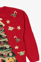 Vintage Red Heirloom Collectibles Teddy Bears Under Tree Ugly Christmas Pullover (2000s)