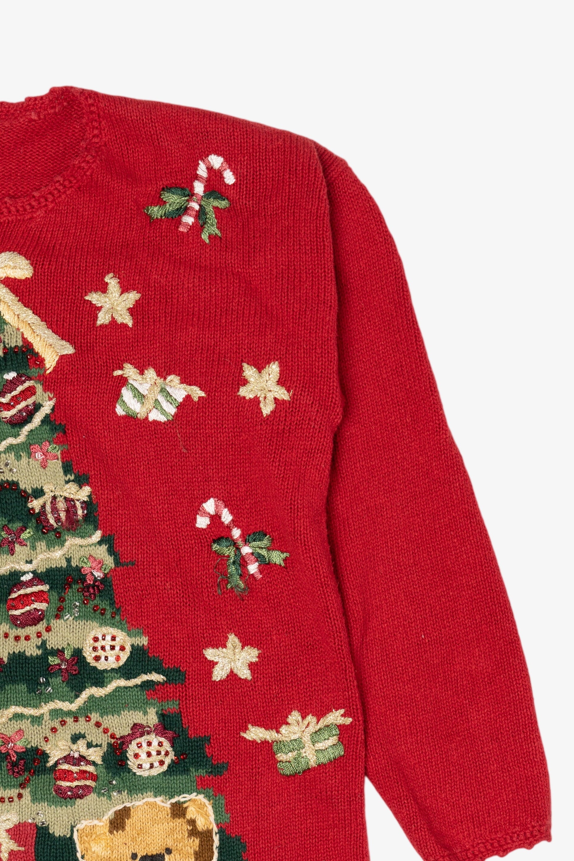 Vintage Red Heirloom Collectibles Teddy Bears Under Tree Ugly Christmas Pullover (2000s)