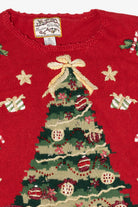 Vintage Red Heirloom Collectibles Teddy Bears Under Tree Ugly Christmas Pullover (2000s)