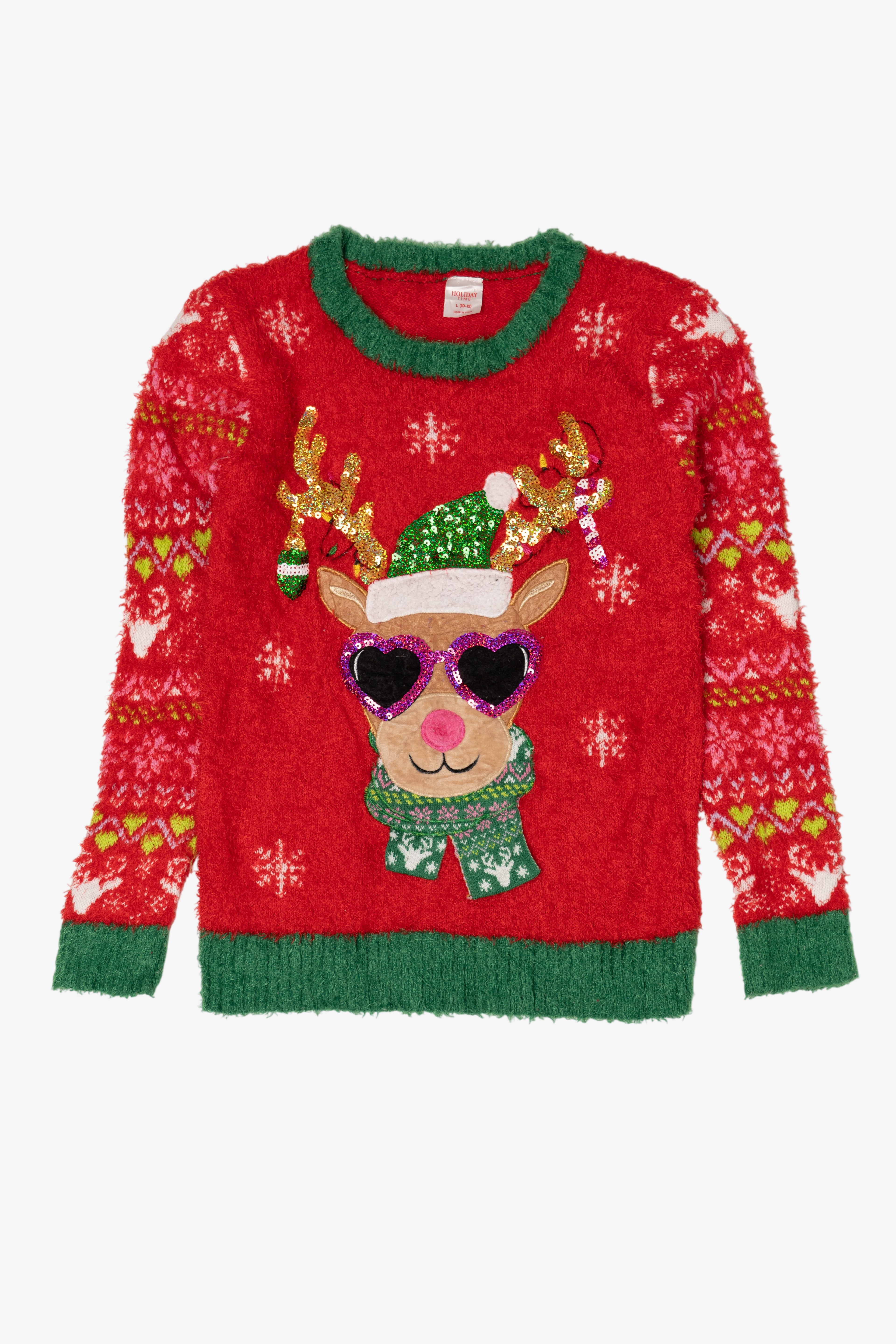Red Holiday Time Reindeer With Sunglasses Ugly Christmas Pullover (2010s)
