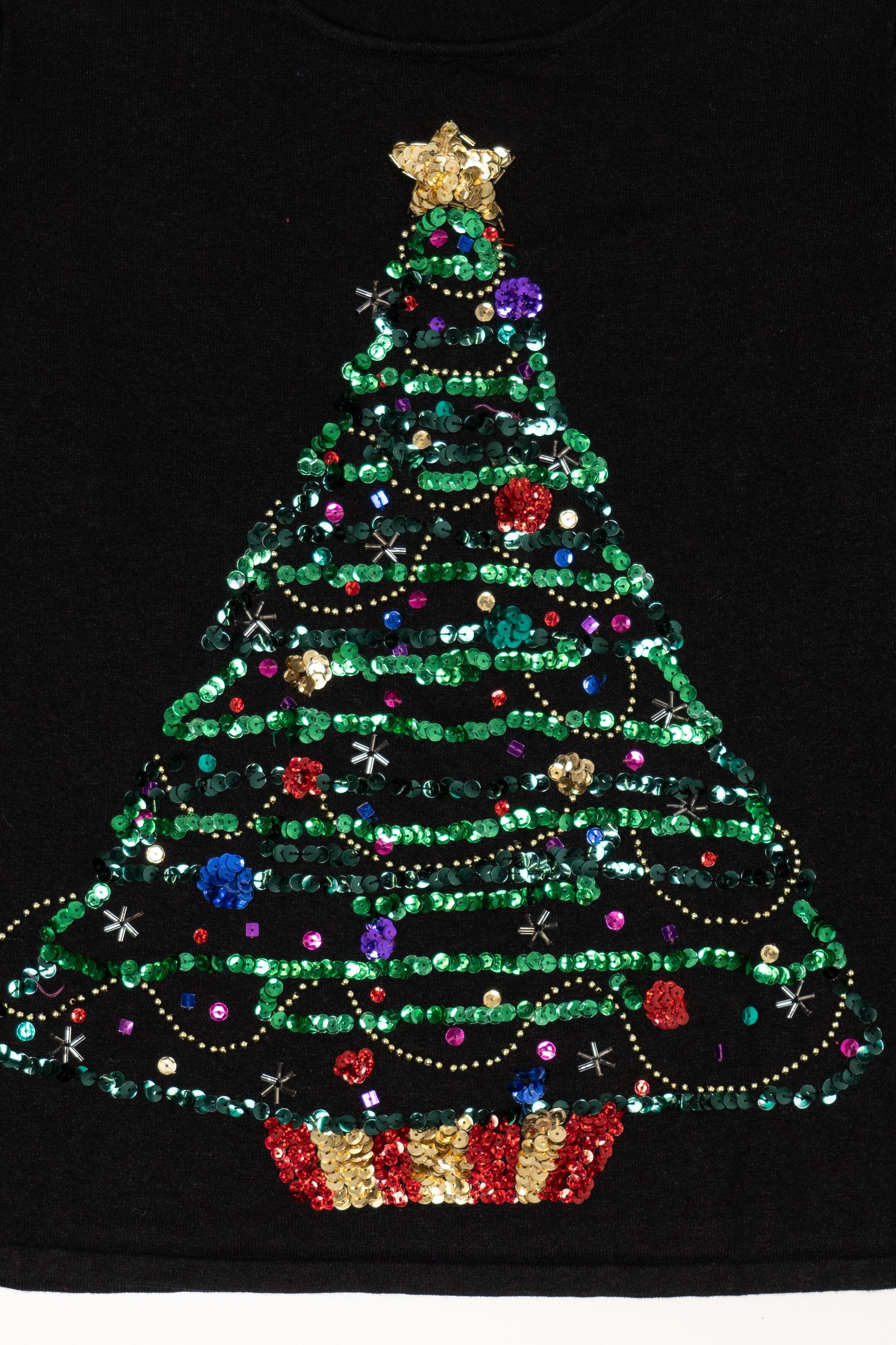 Vintage Black Sequin Tree Ugly Christmas Pullover (2000s)