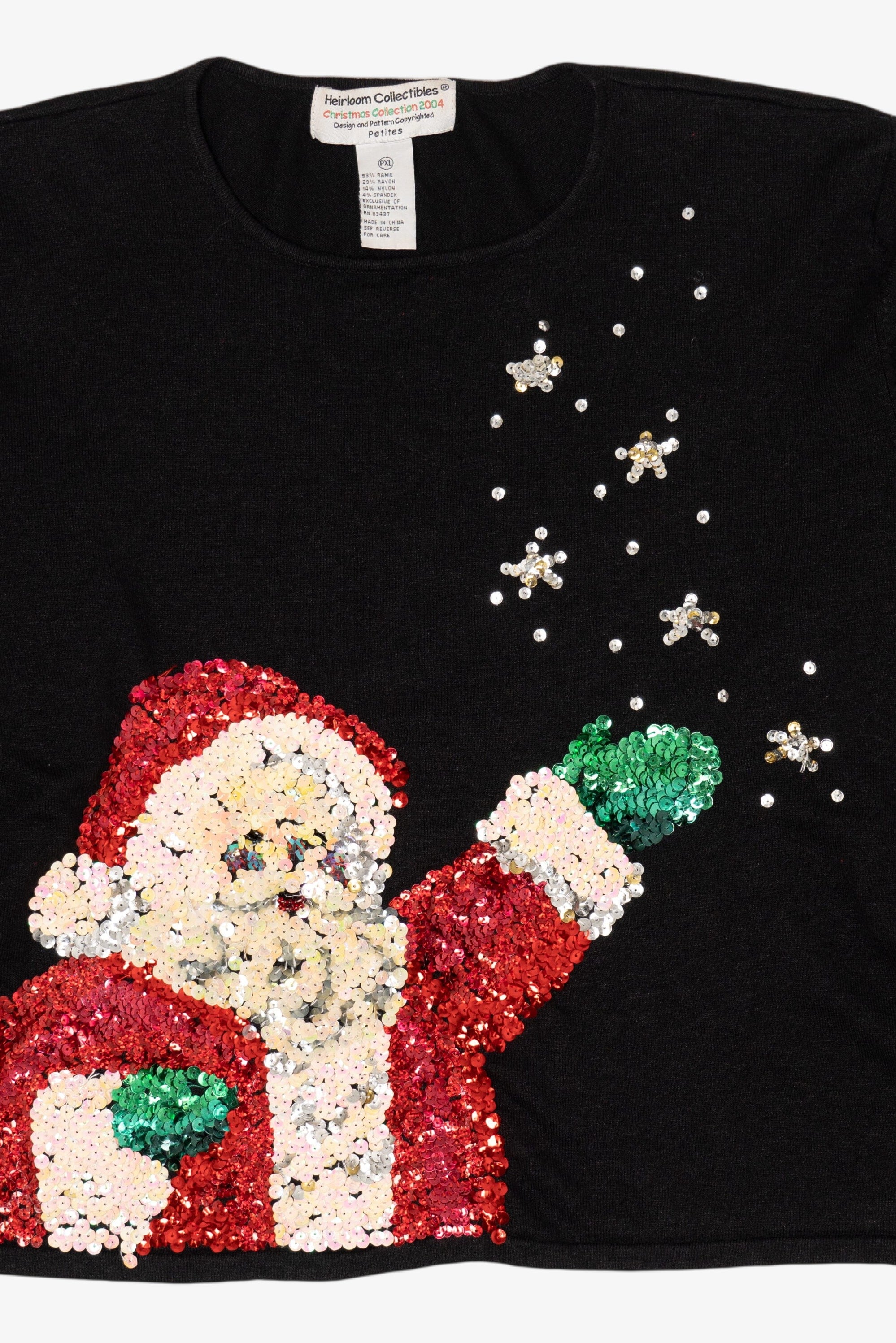 Vintage Black Heirloom Collectibles Sequin Santa Ugly Christmas Pullover (2000s)