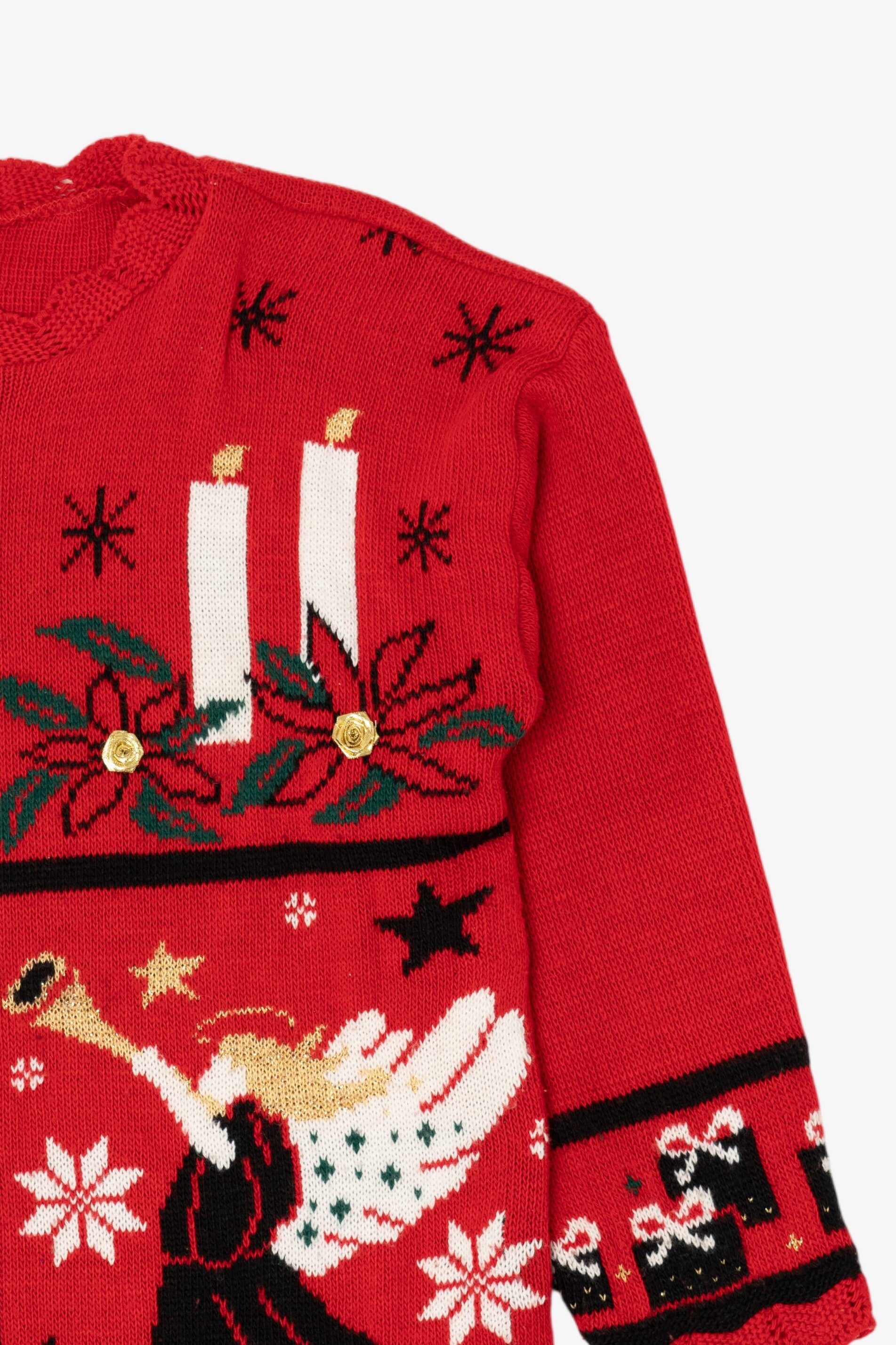 Vintage Red Nutcracker Angels Ugly Christmas Pullover (1980s)