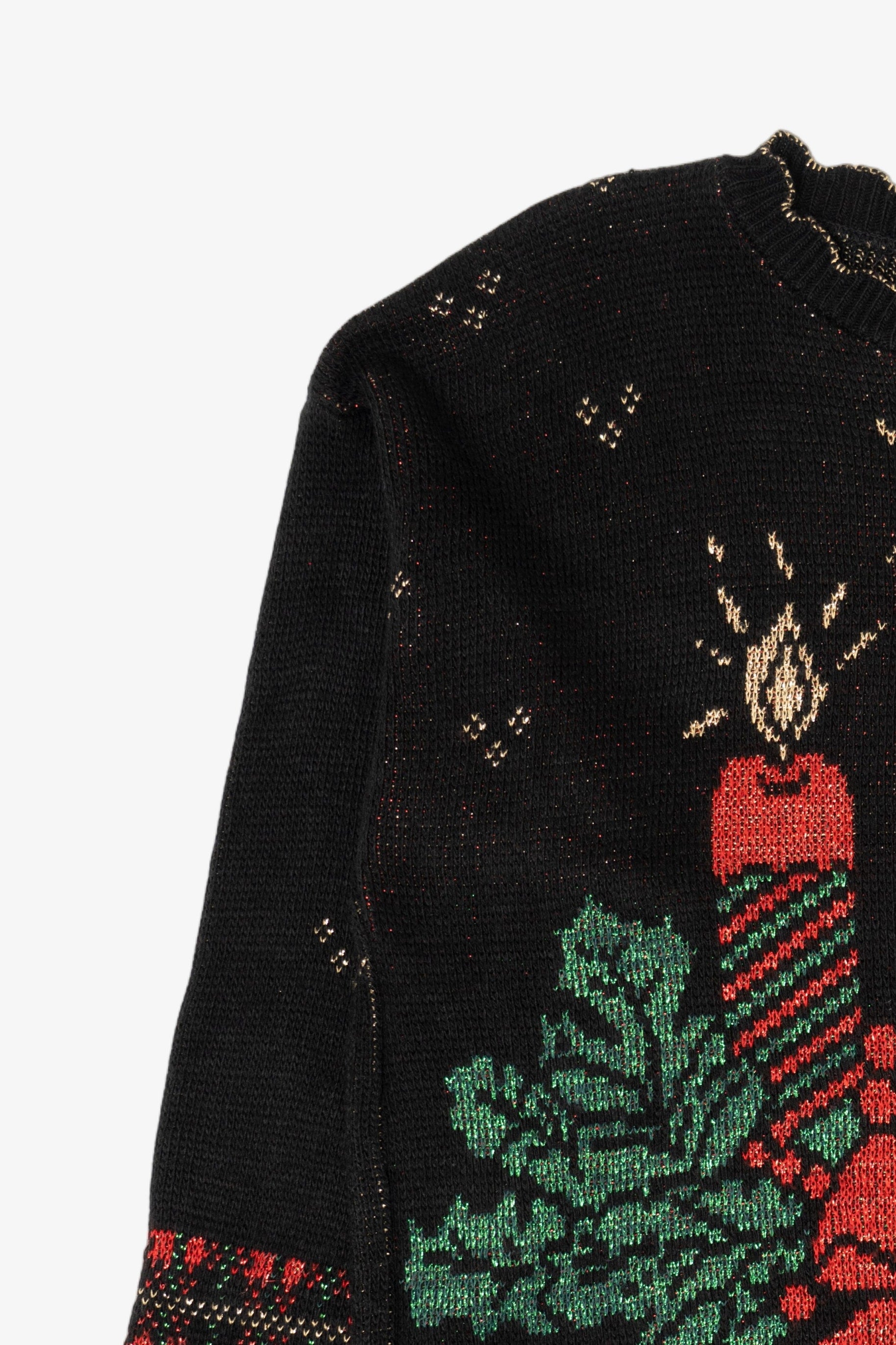 Vintage Black Holiday Time Candles Ugly Christmas Pullover (1990s)