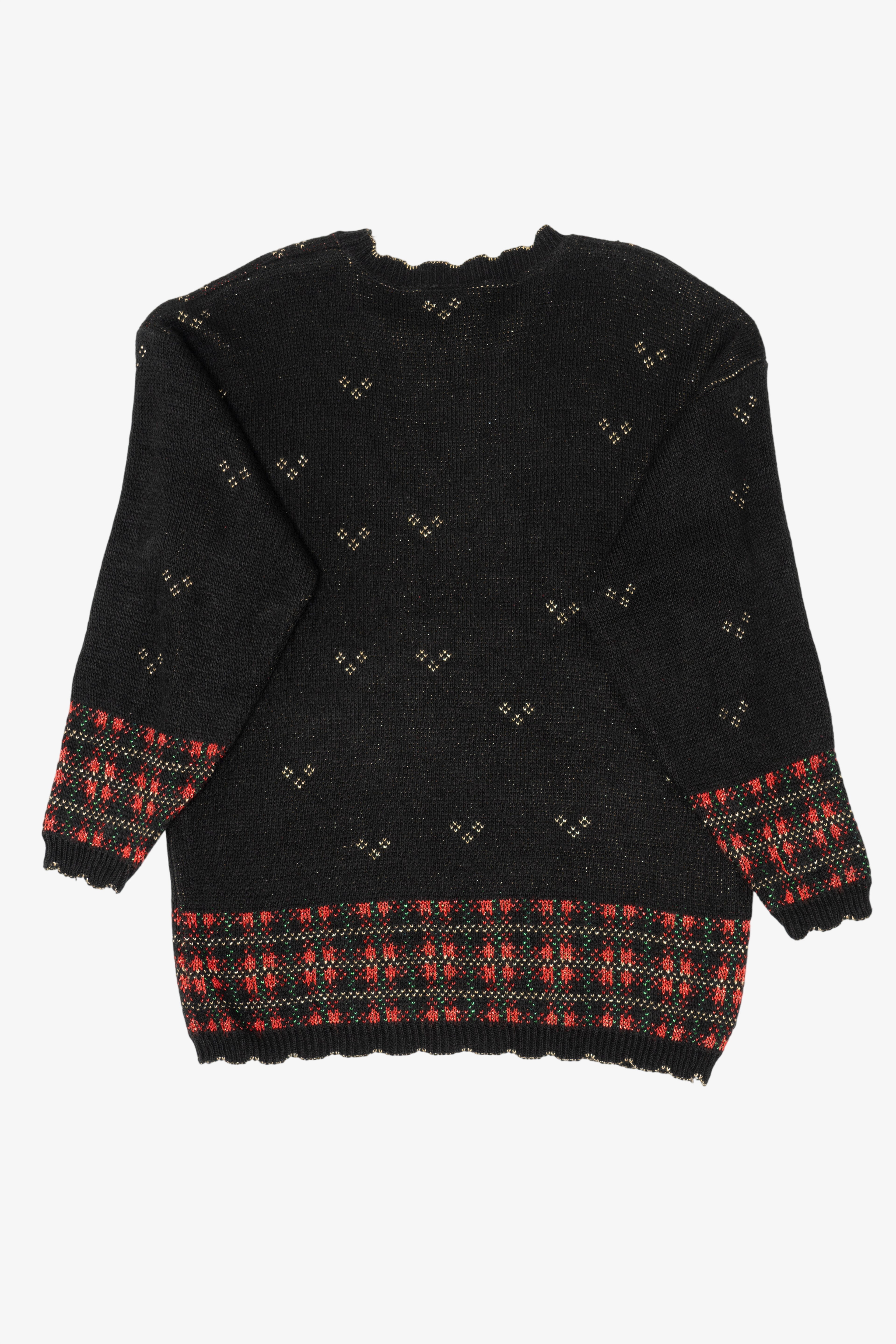 Vintage Black Holiday Time Candles Ugly Christmas Pullover (1990s)